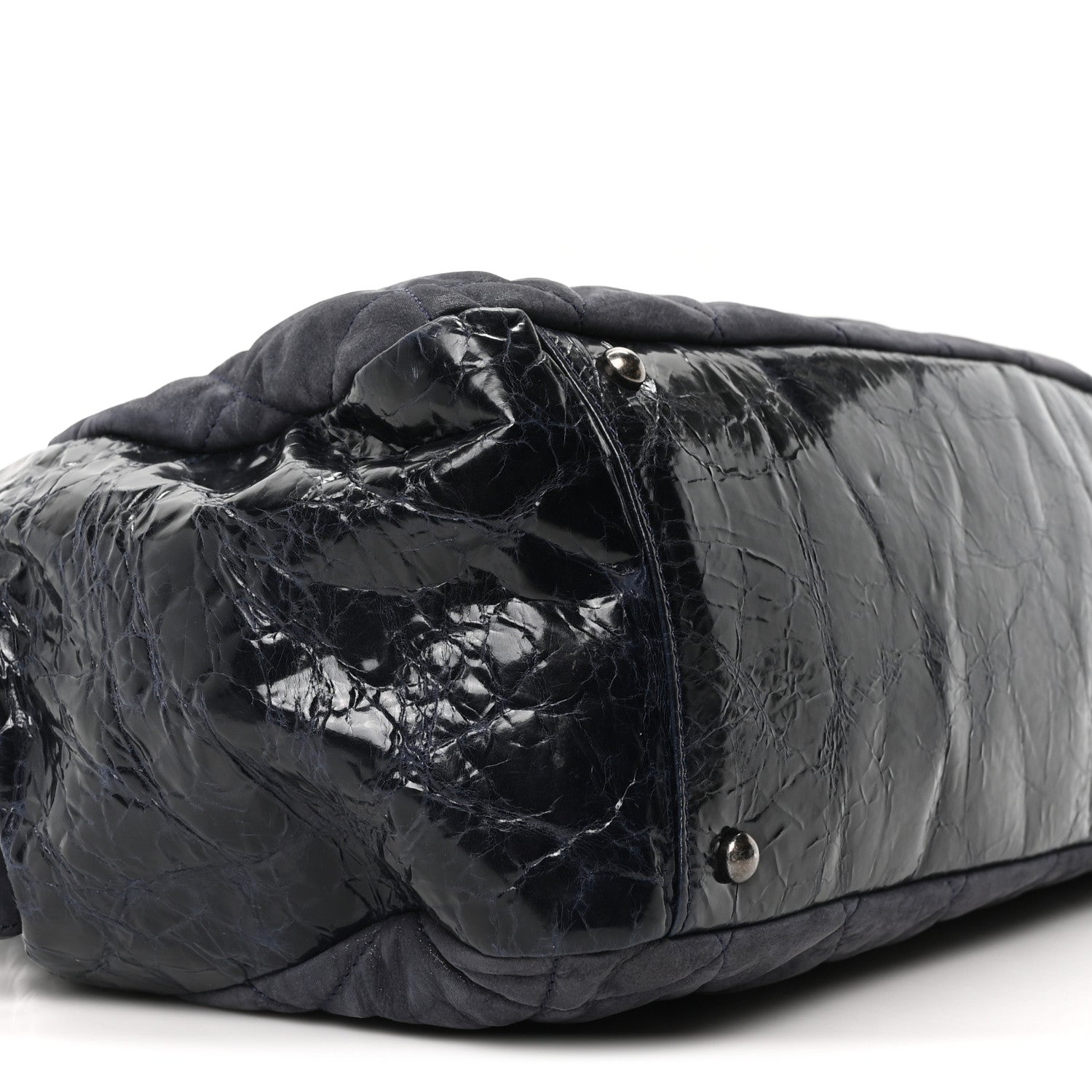Iridescent Calfskin Quilted Large In The Mix Tote Navy