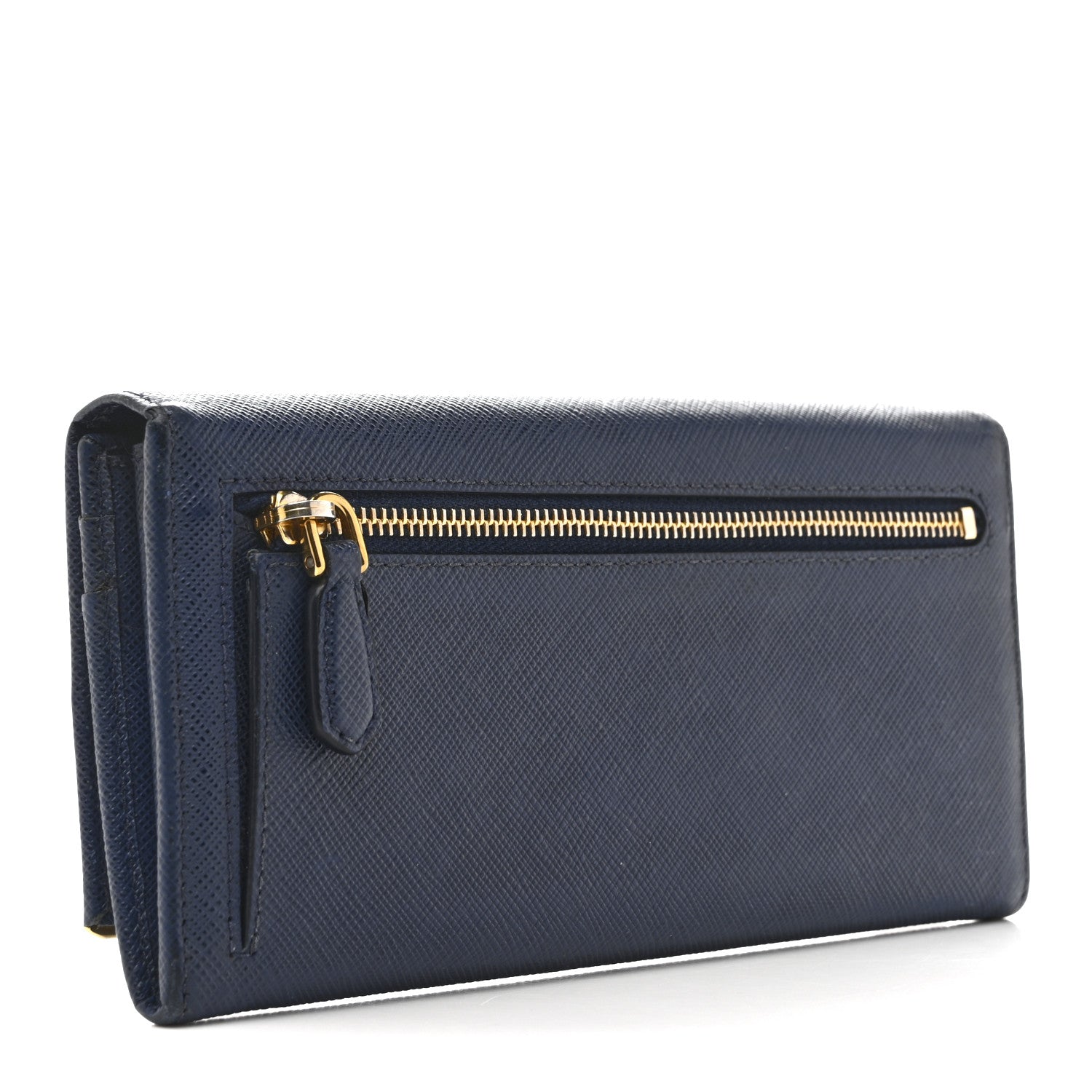 Saffiano Metal Bar Continental Flap Wallet Bluette