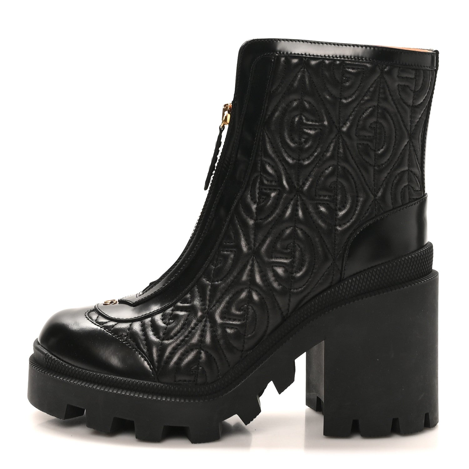 Calfskin Nappa Rhombus Quilted Trip Ankle Boots 36.5 Black