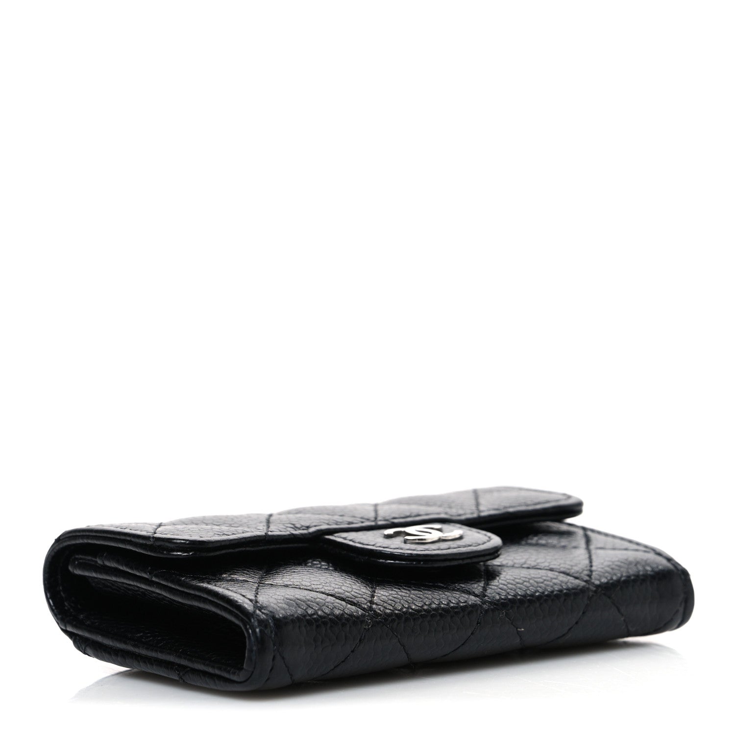 Caviar Quilted Flap Card Holder Black