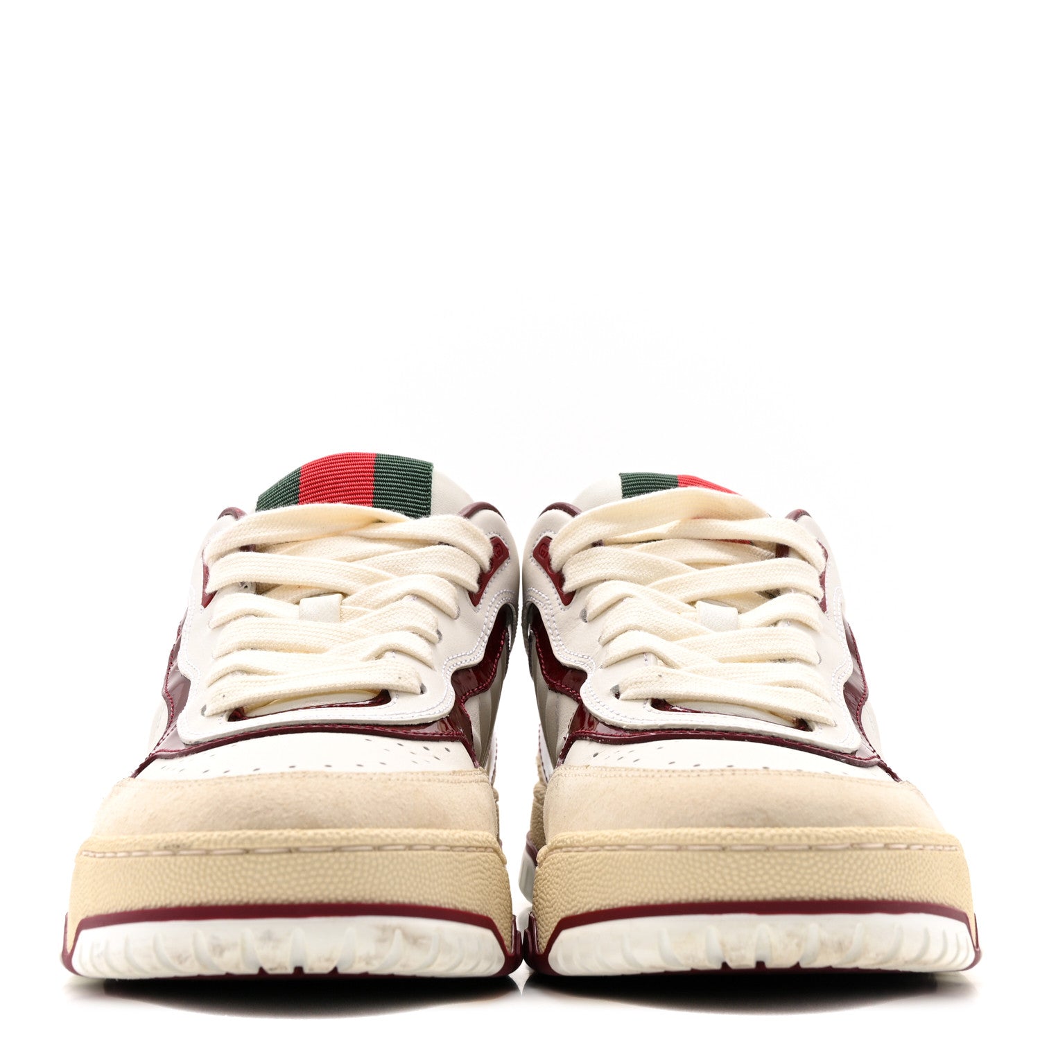 Calfskin Suede Womens Re-Web Sneakers  38 White Red
