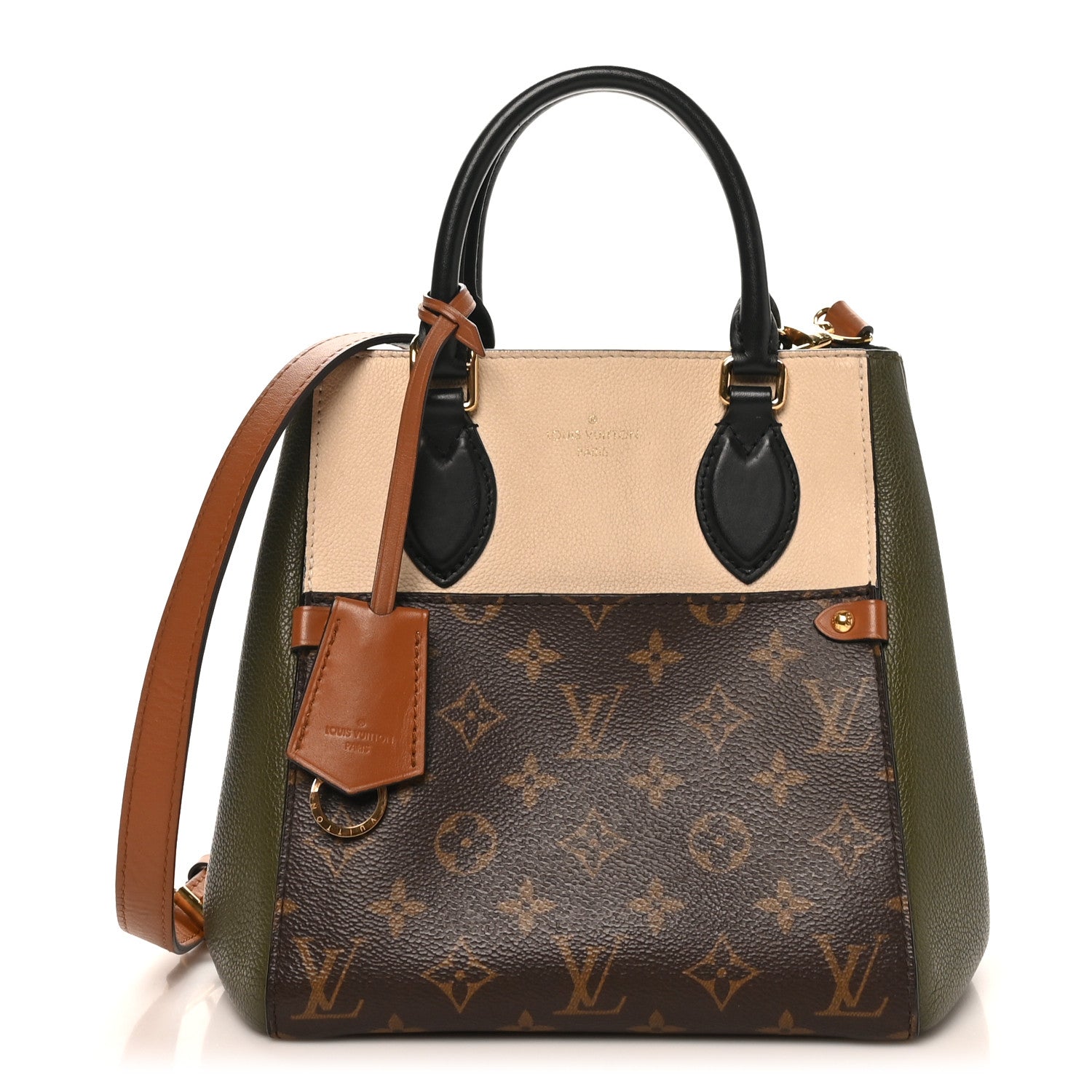 Calfskin Monogram Fold Tote PM Cream Khaki Black