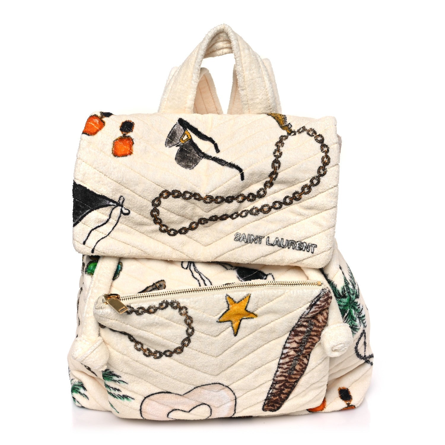 Terrycloth Summer Print Matelasse Backpack Poudre White Multicolor