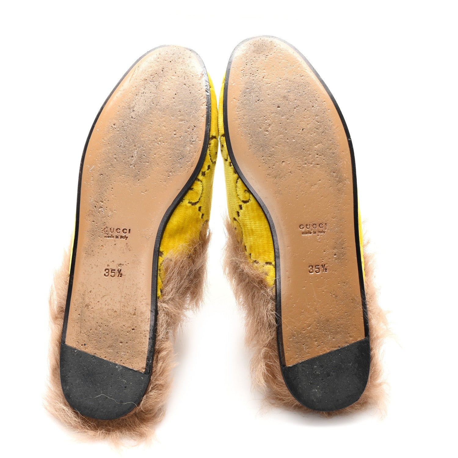 Velvet GG Monogram Fur Womens Princetown Slippers 35.5 Sunny Beige Mud Natural