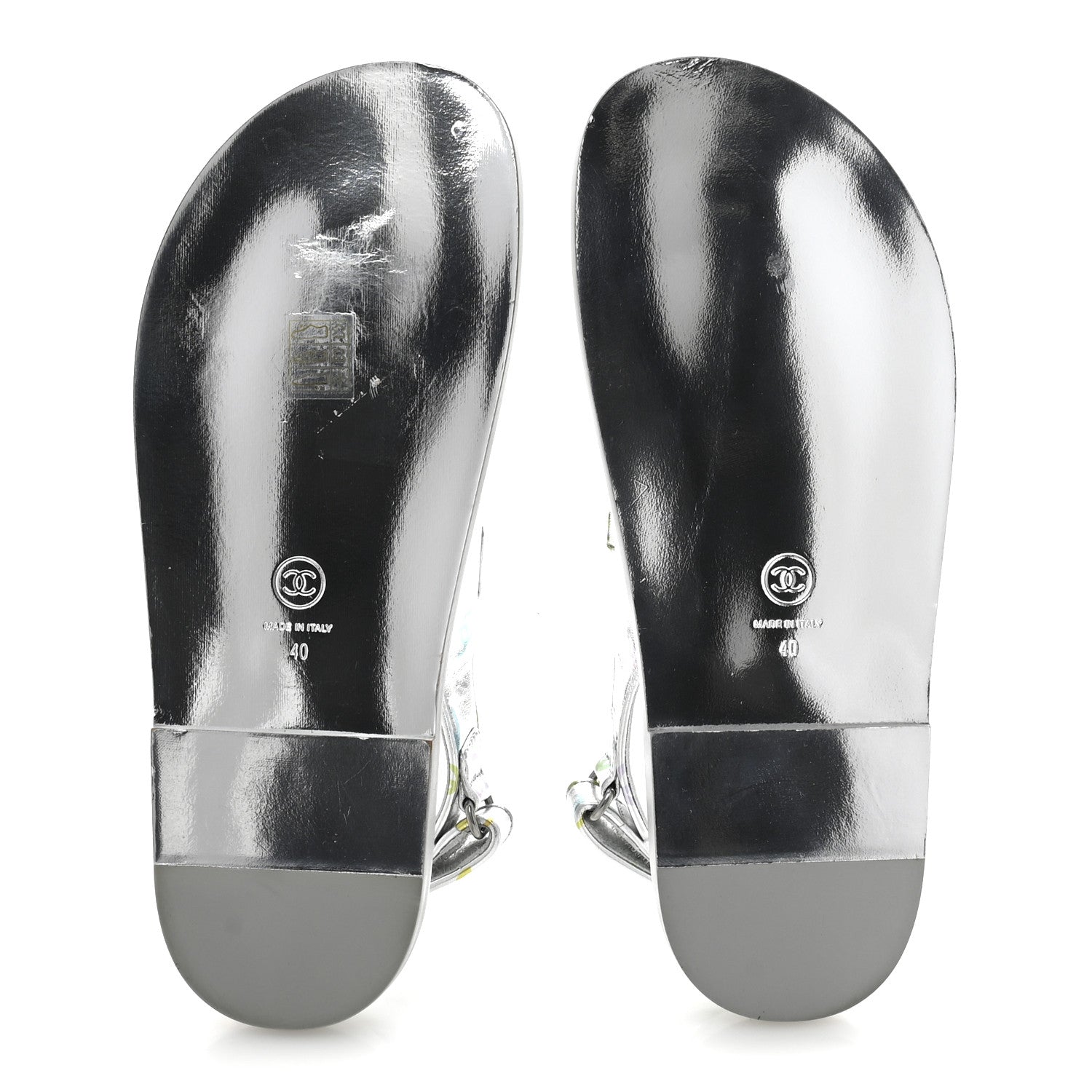 Laminated Lambskin Printed CC Dad Sandals 40 Silver Multicolor