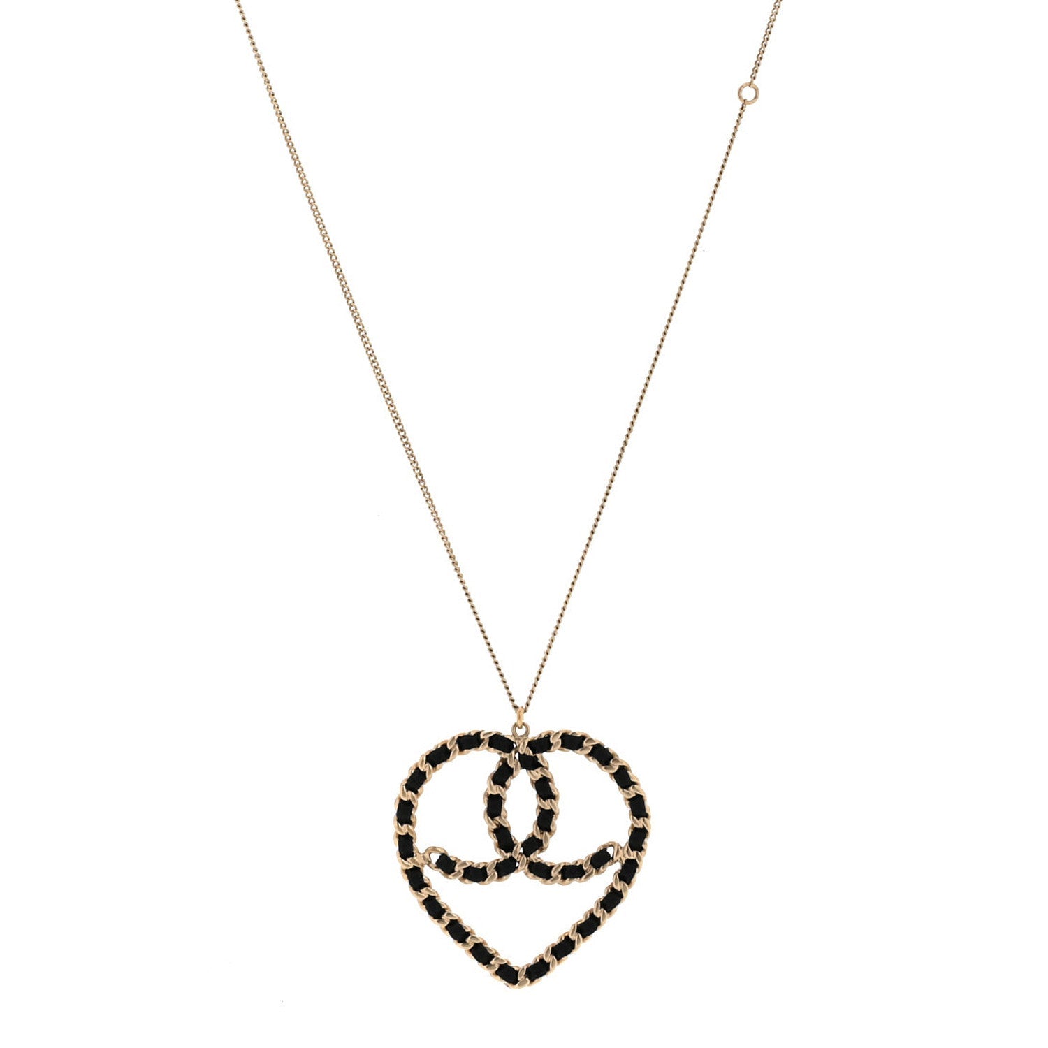Satin CC Heart Chain Necklace Black Light Gold