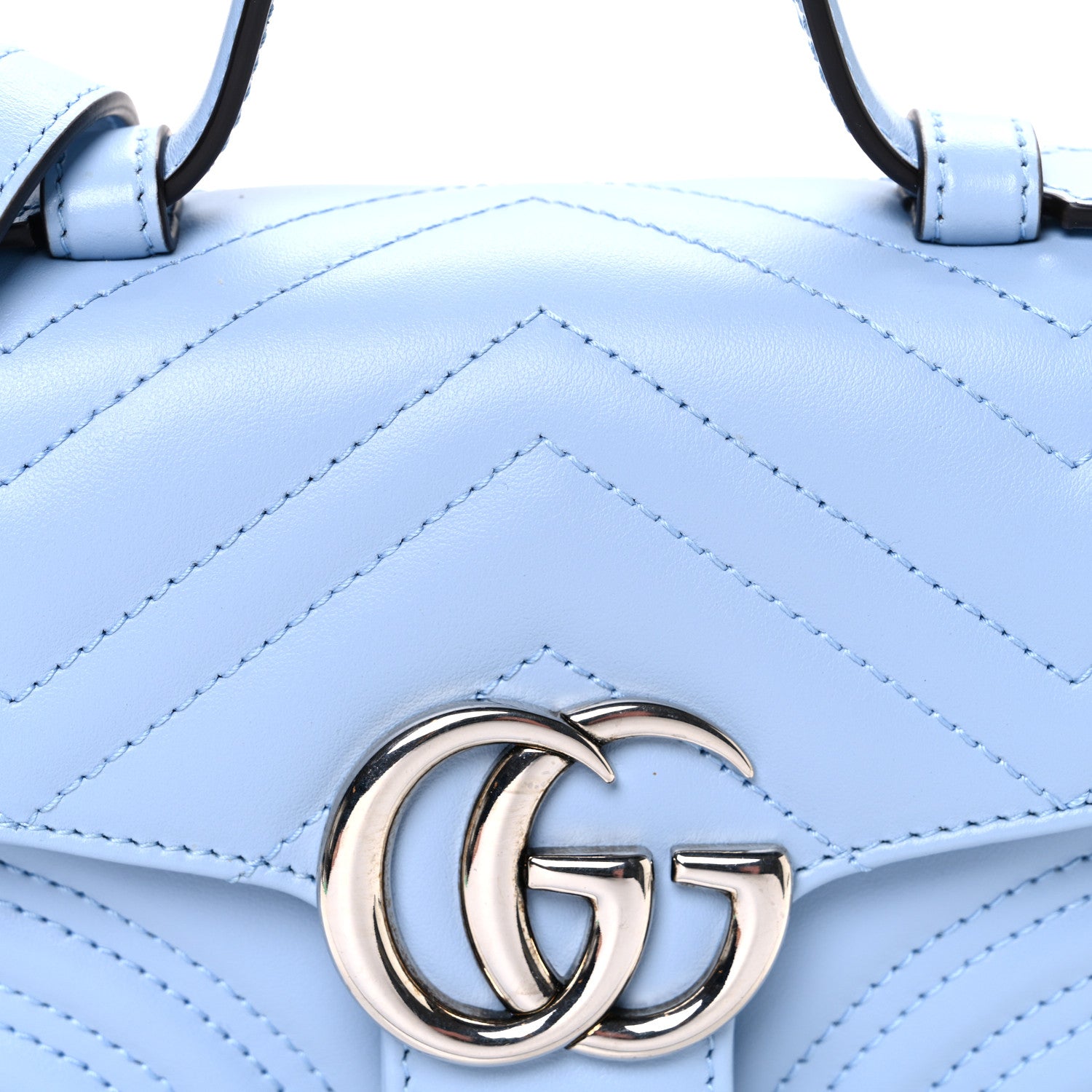Calfskin Matelasse Mini GG Marmont Top Handle Shoulder Bag Porcelain Light Blue