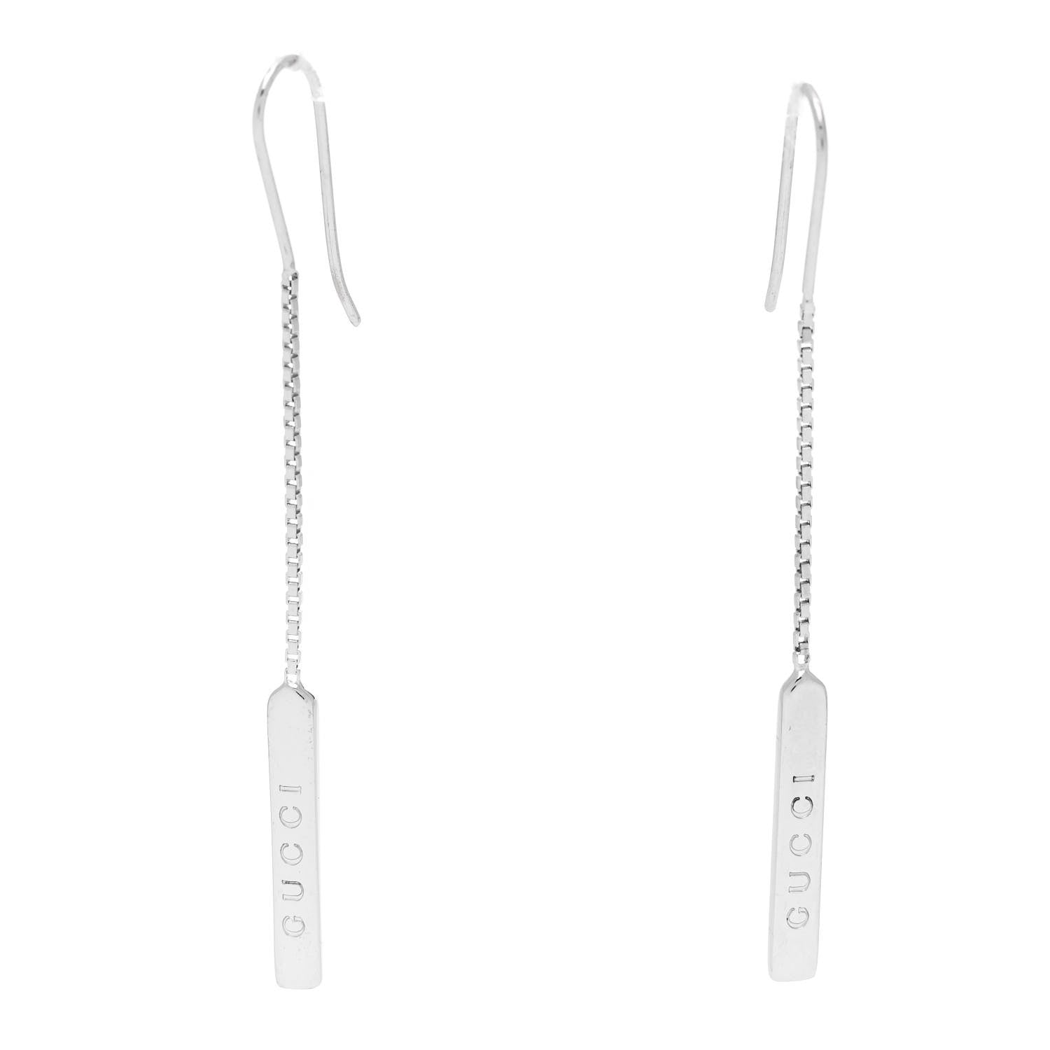 18K White Gold Bar Drop Earrings
