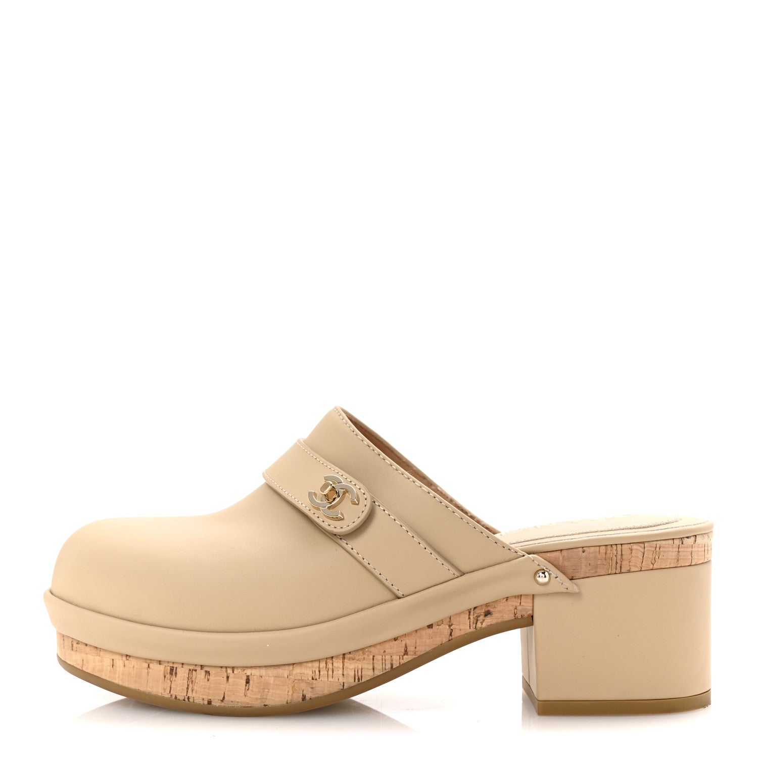 Calfskin CC Turn Lock Clogs 38 Beige