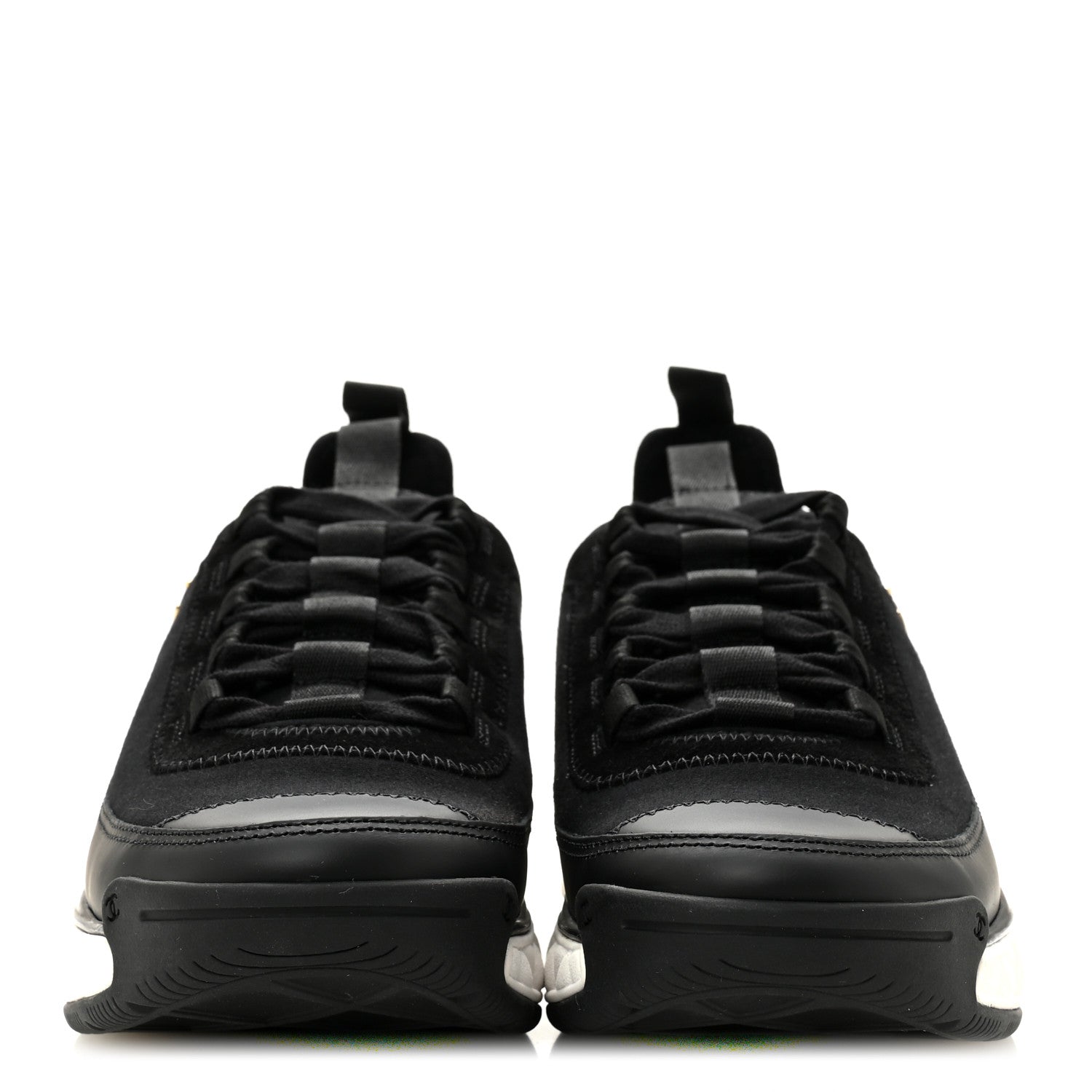 Velvet Calfskin Mixed Fibers CC Sneakers 37.5 Black