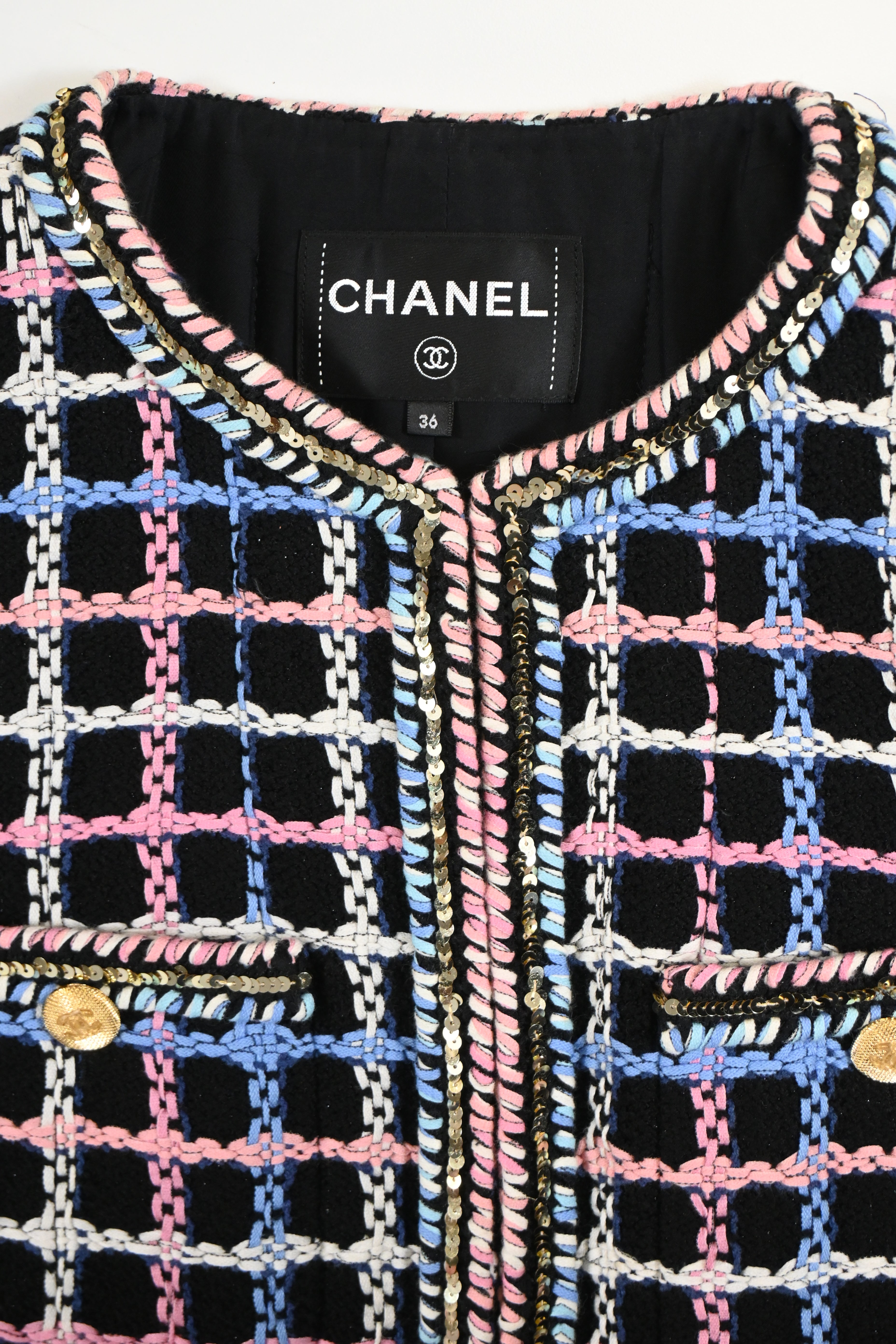 Women's Chanel 2022 Printed Evening Tweed Jacket in Multicolor Cotton