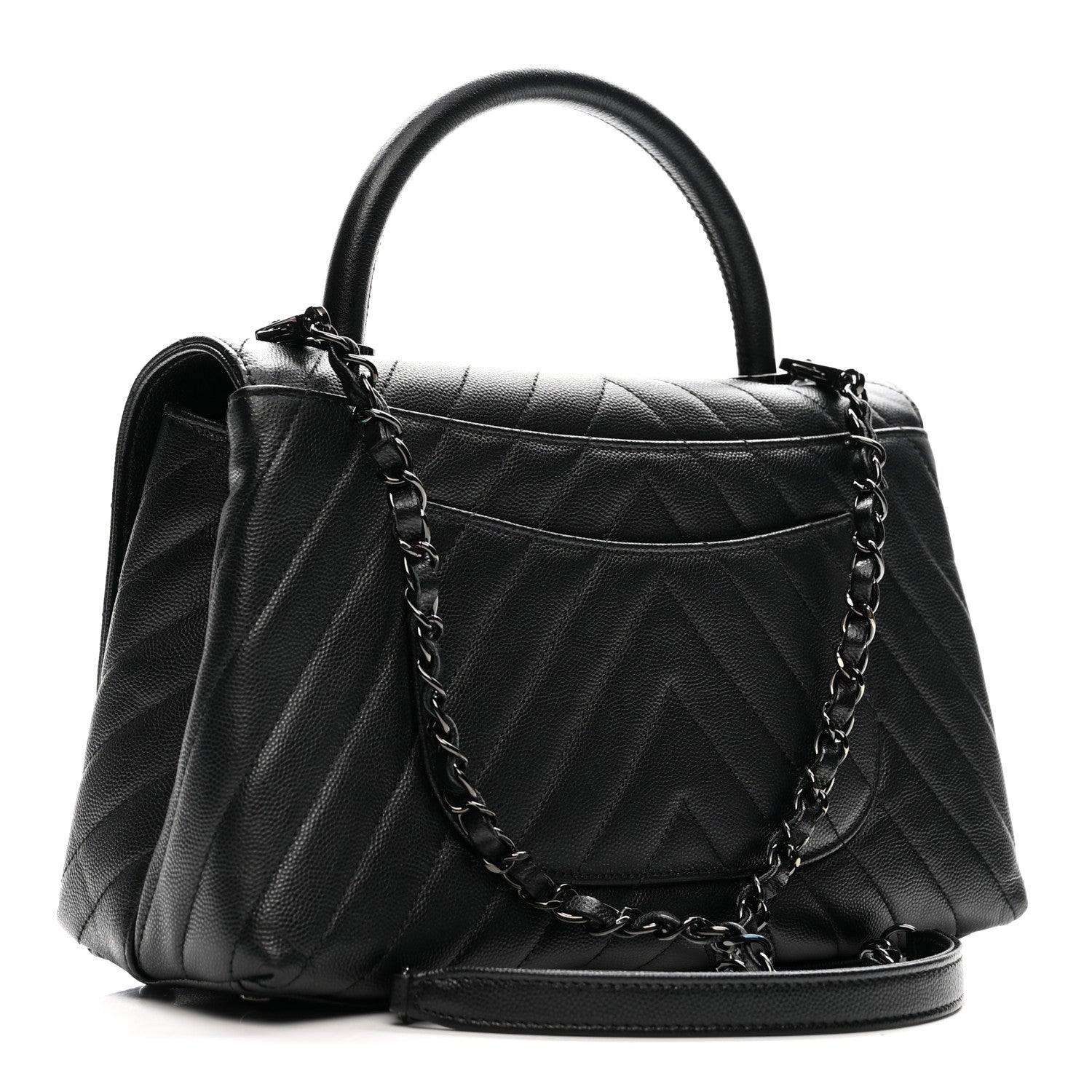 Caviar Chevron Quilted Small Coco Handle Flap So Black