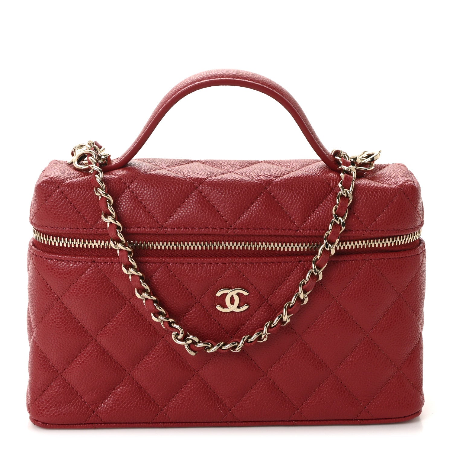 Caviar Quilted Top Handle Slim Vanity With Chain Red