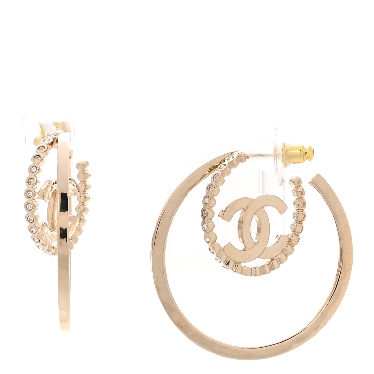Crystal CC Double Hoop Earrings Gold