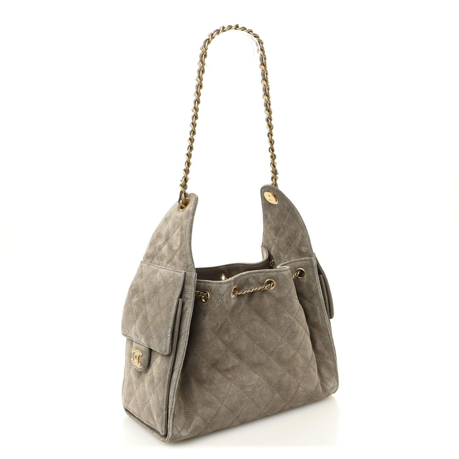 Suede Quilted Small Chanel 25 Handbag Dark Grey