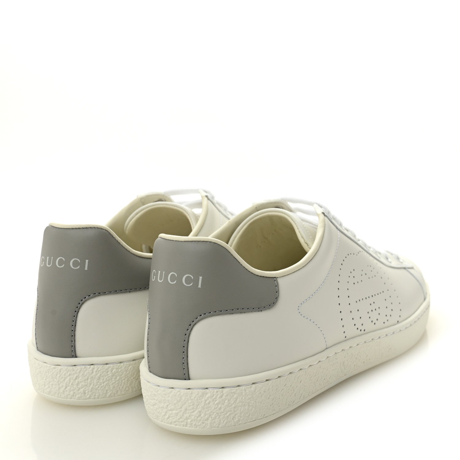 Calfskin Interlocking G Perforated Womens Ace Sneakers 38.5 White Grey Sky