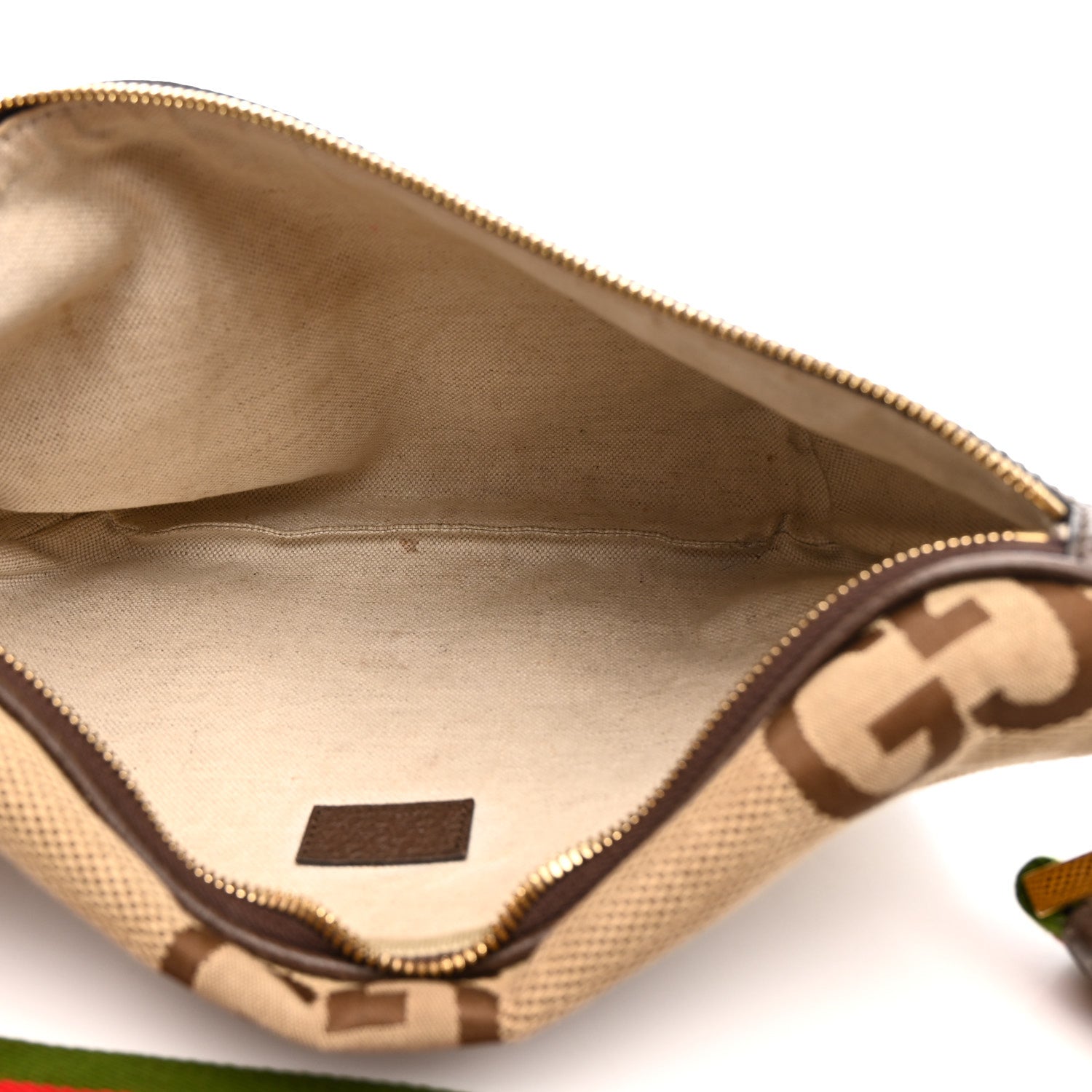 Monogram Jumbo GG Textured Dollar Calfskin Web Belt Bag Camel Ebony New Acero