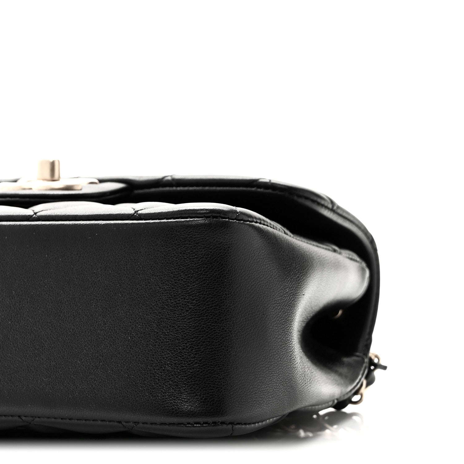 Shiny Lambskin Quilted Pearl Twist Mini Square Flap Black