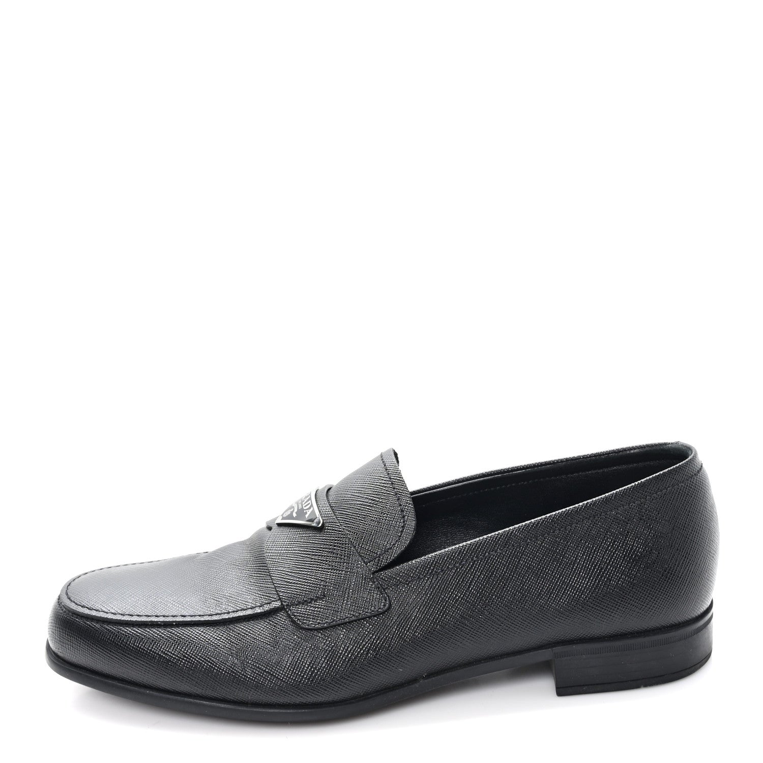 Saffiano Mens Triangle Loafers 6 Black
