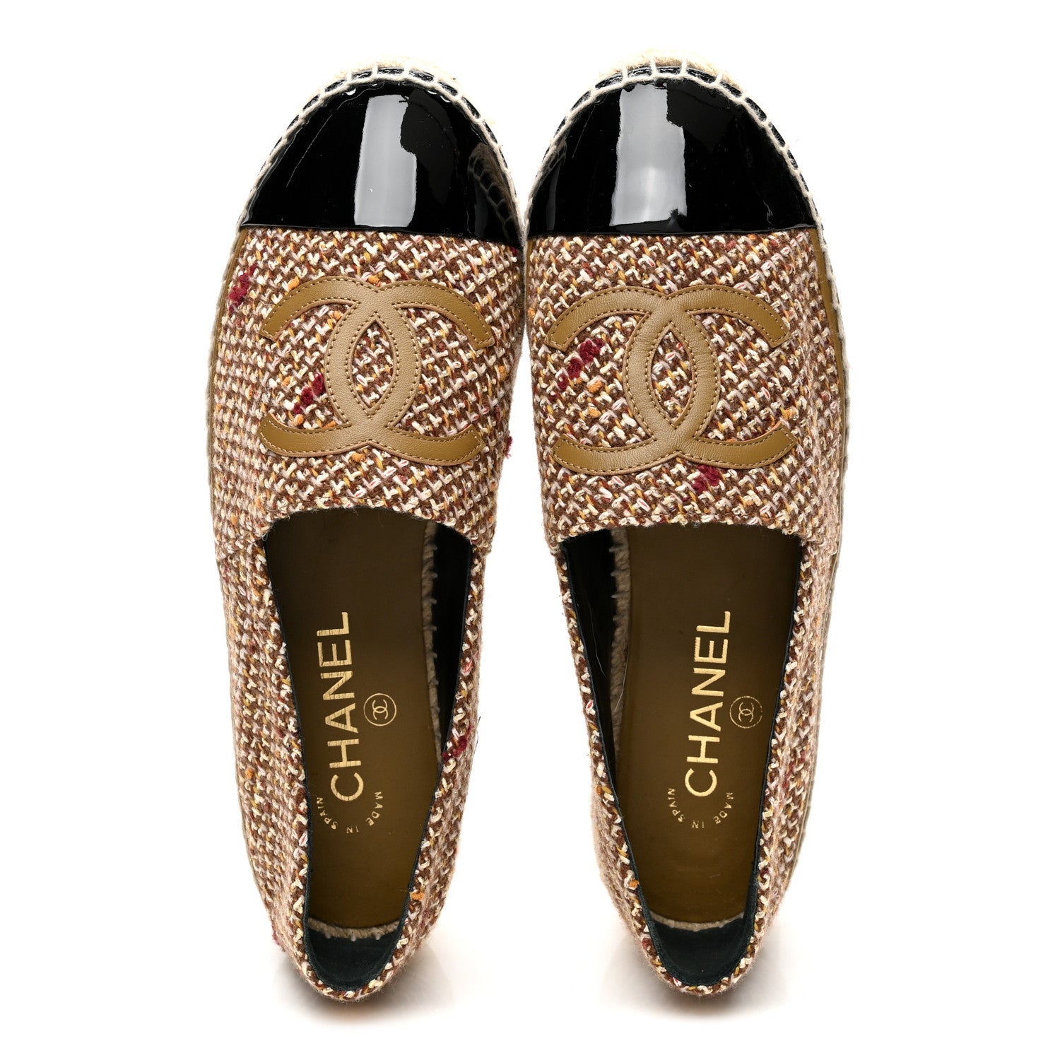 Tweed Patent CC Espadrilles 38 Beige Black Multicolor