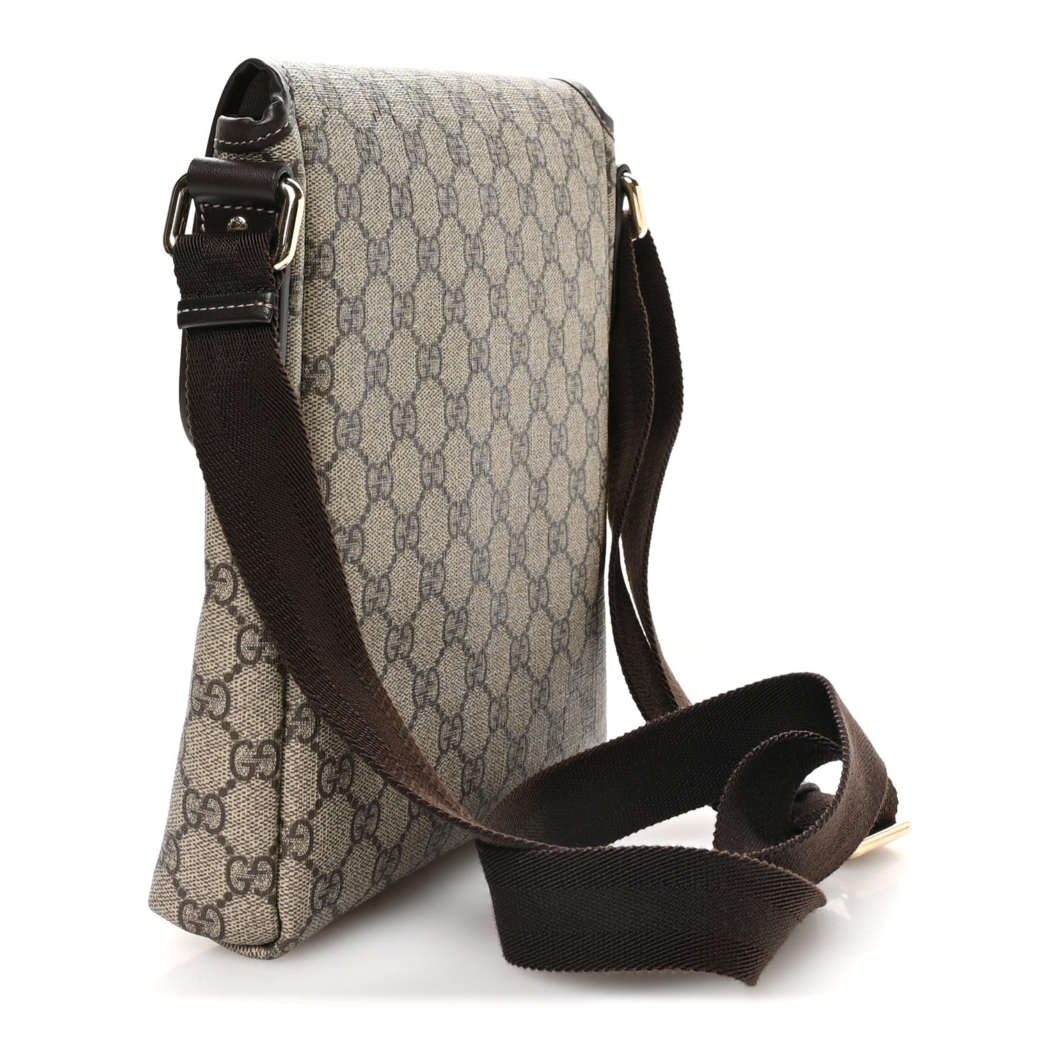 GG Supreme Monogram Selleria Calfskin Small Flap Messenger Bag Beige Ebony Cocoa Dark Chocolate