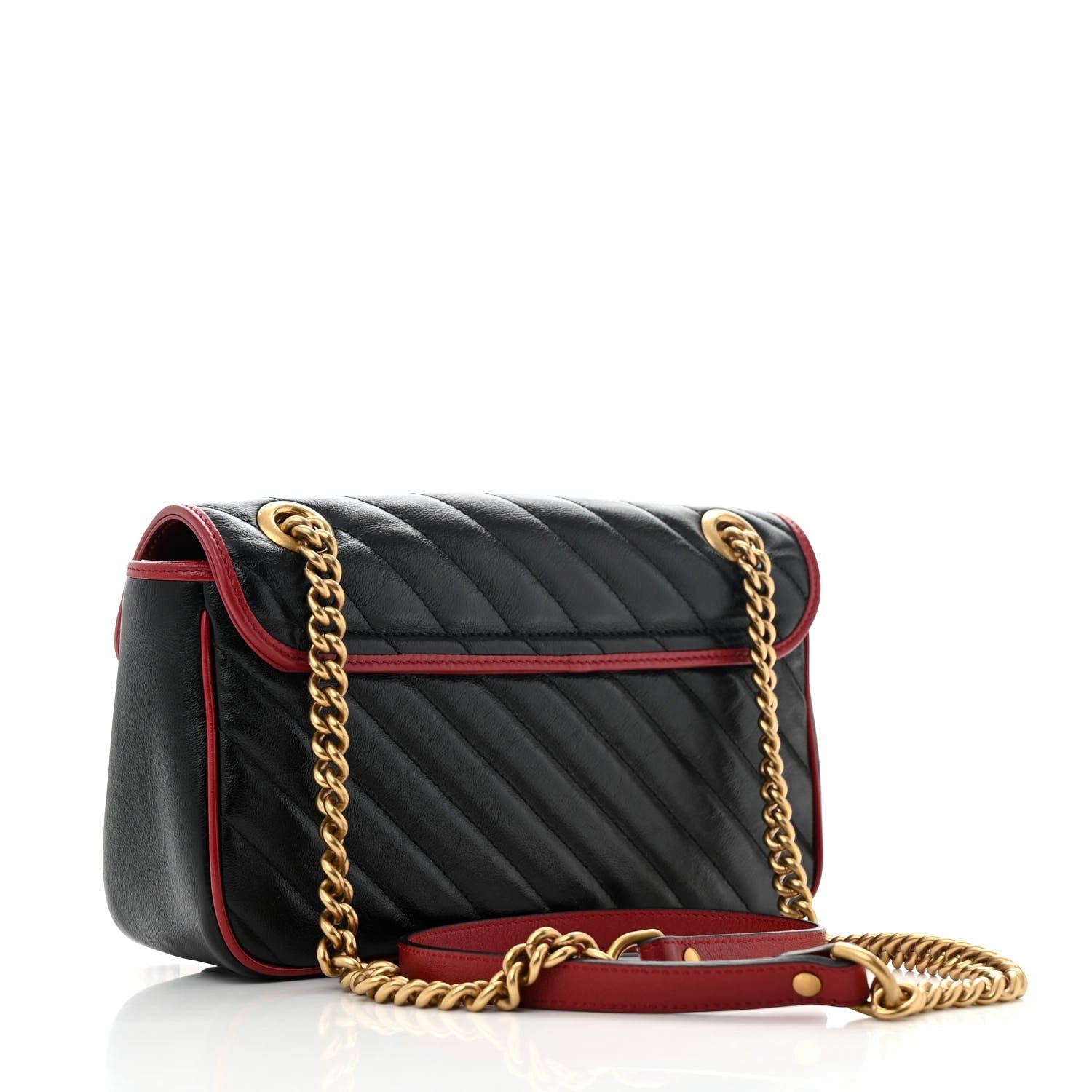 Vintage Effect Calfskin Matelasse Diagonal Small Torchon GG Marmont Shoulder Bag Black Romantic Cherry