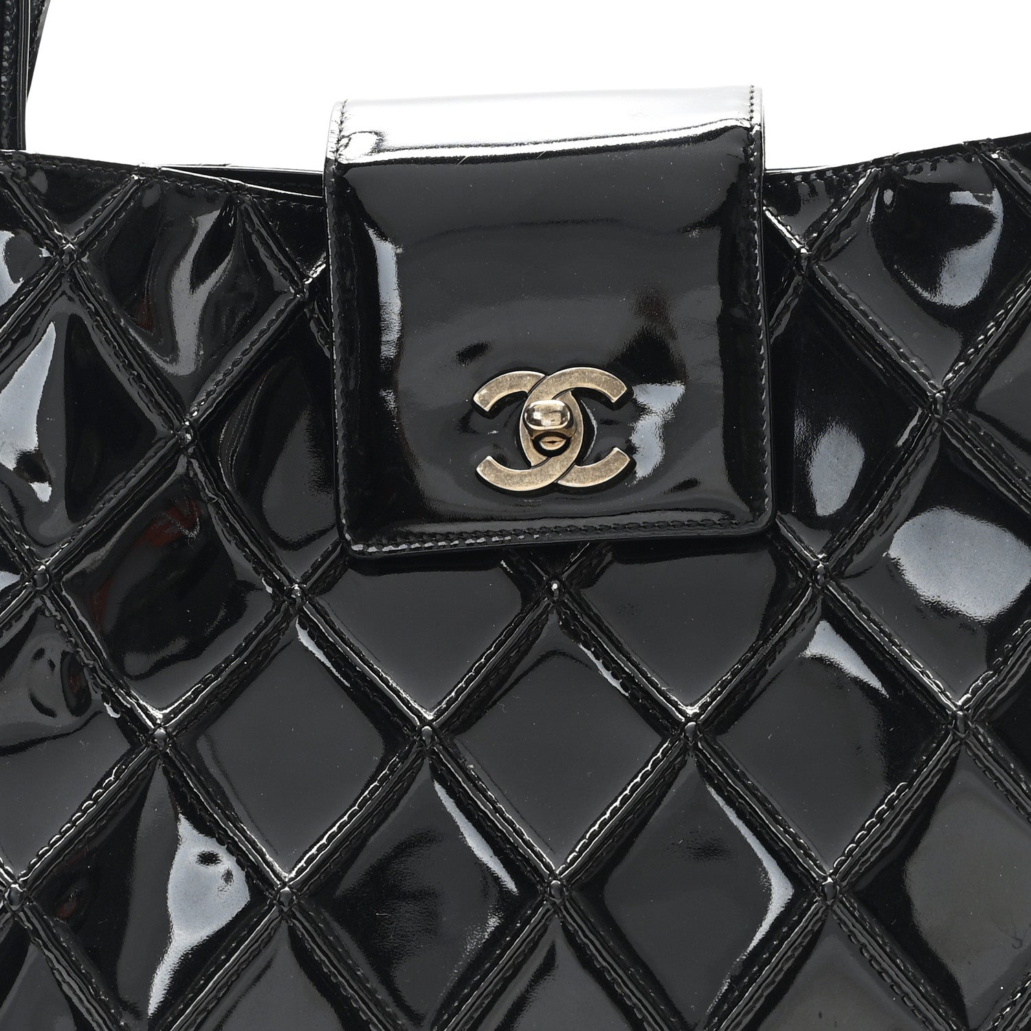 Patent Quilted Shoulder Bag Black