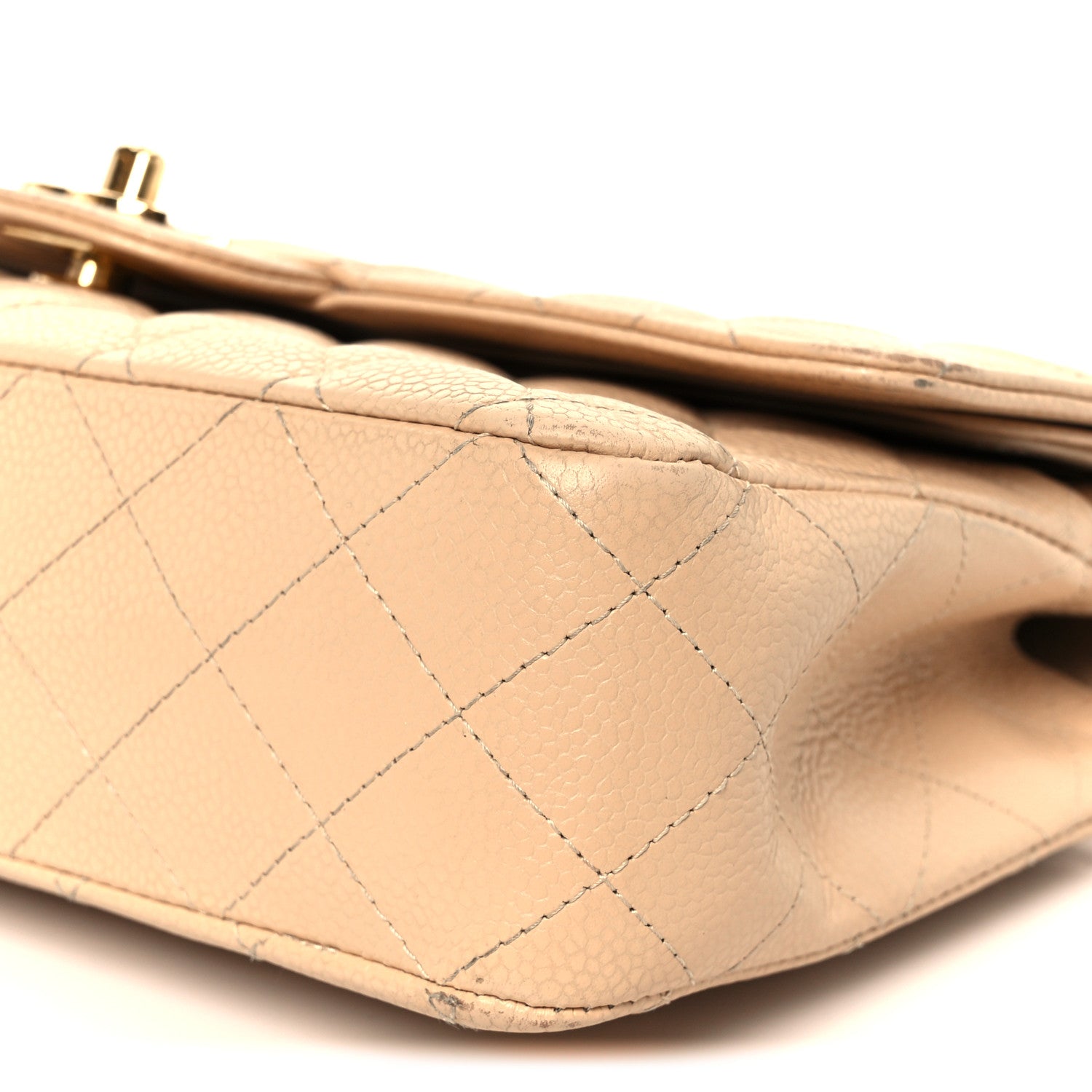 Caviar Quilted Medium Double Flap Beige