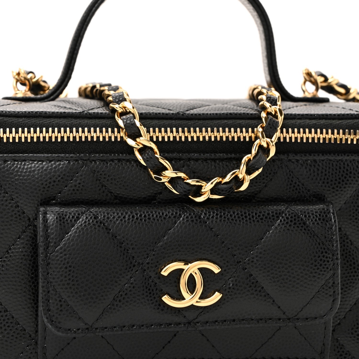 Caviar Quilted Polly Pocket East West Top Vanity With Chain Black