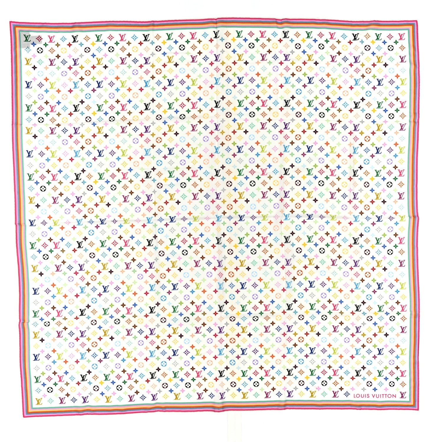 LV X TM Silk Wool Monogram Multicolor Square Scarf 90 White