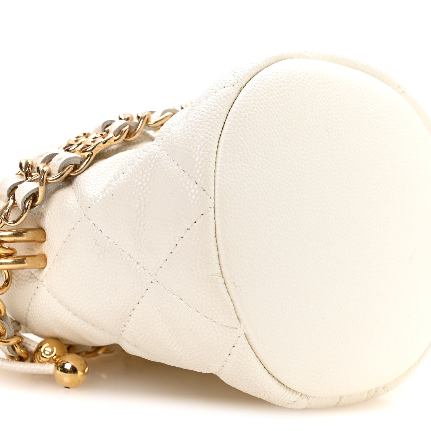 Caviar Quilted Coco First Bucket Clutch With Chain White