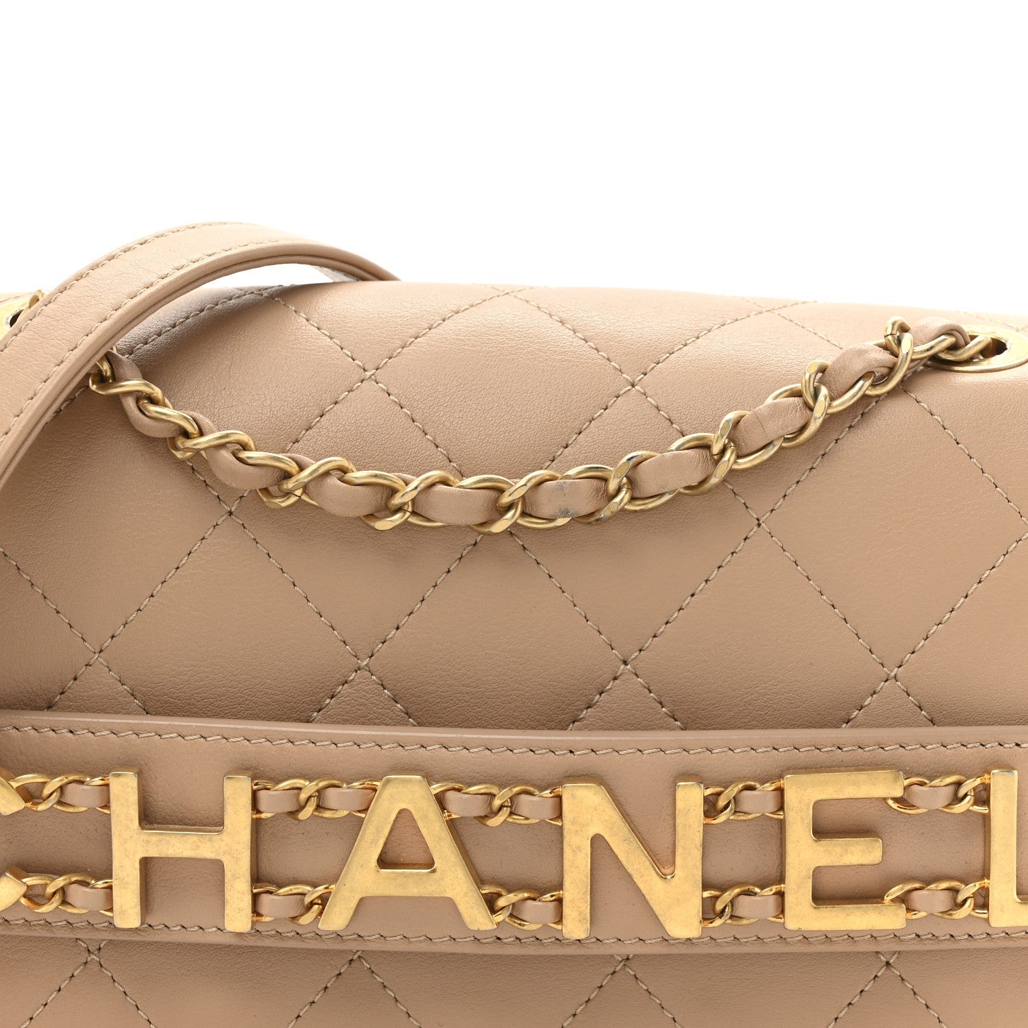 Calfskin Quilted Small Enchained Flap Beige