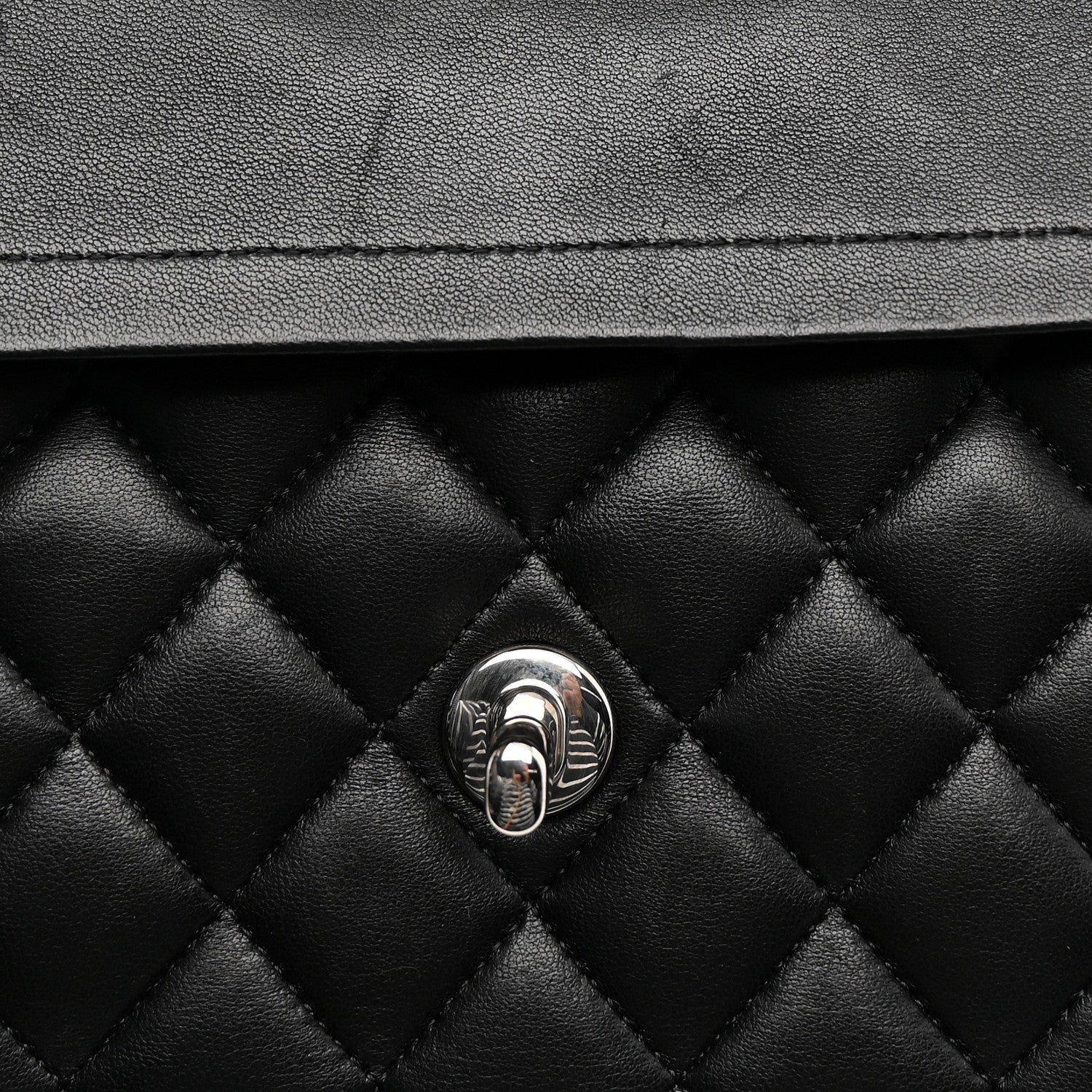 Lambskin Quilted Medium Double Flap Black
