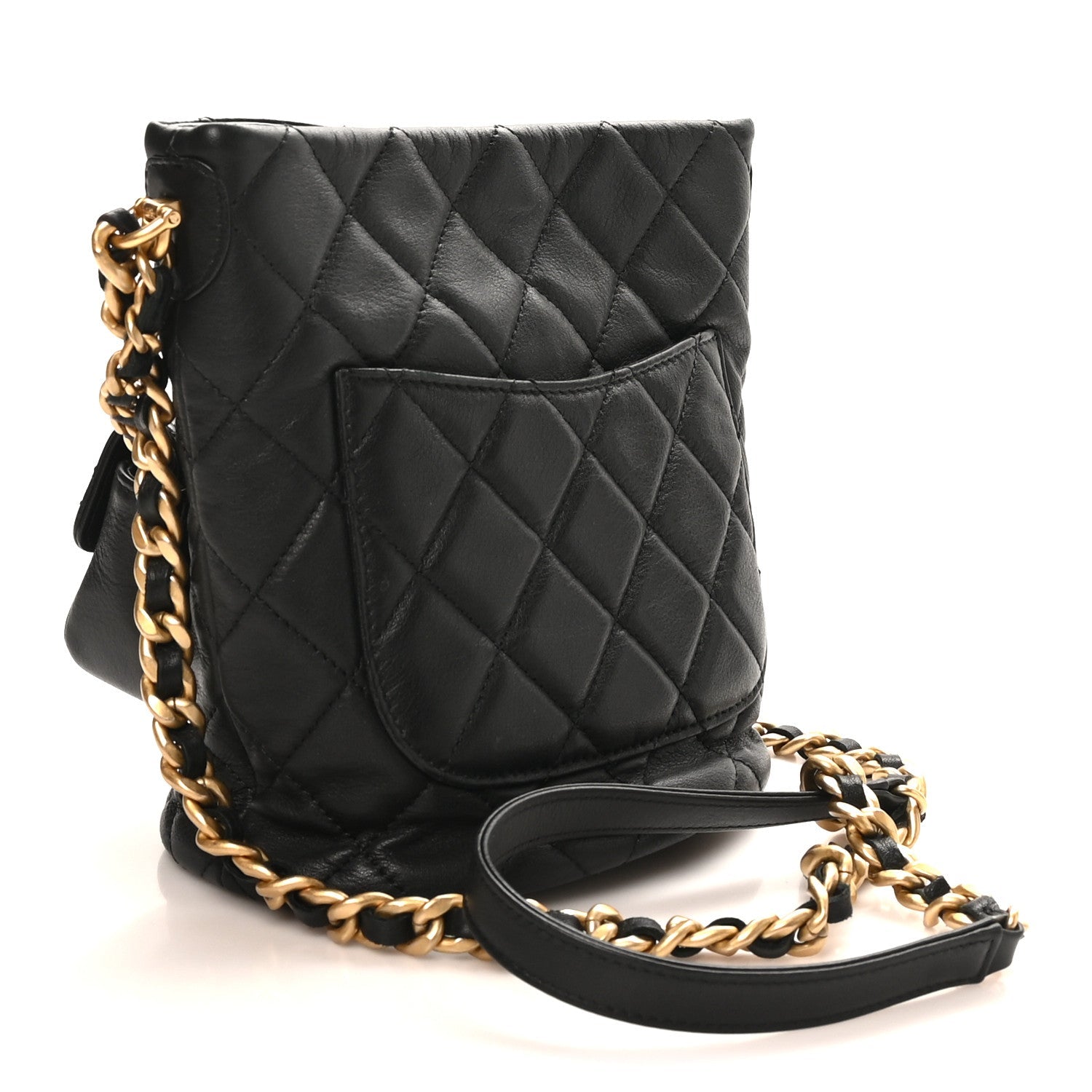Calfskin Quilted Small CC Chain Bucket Black
