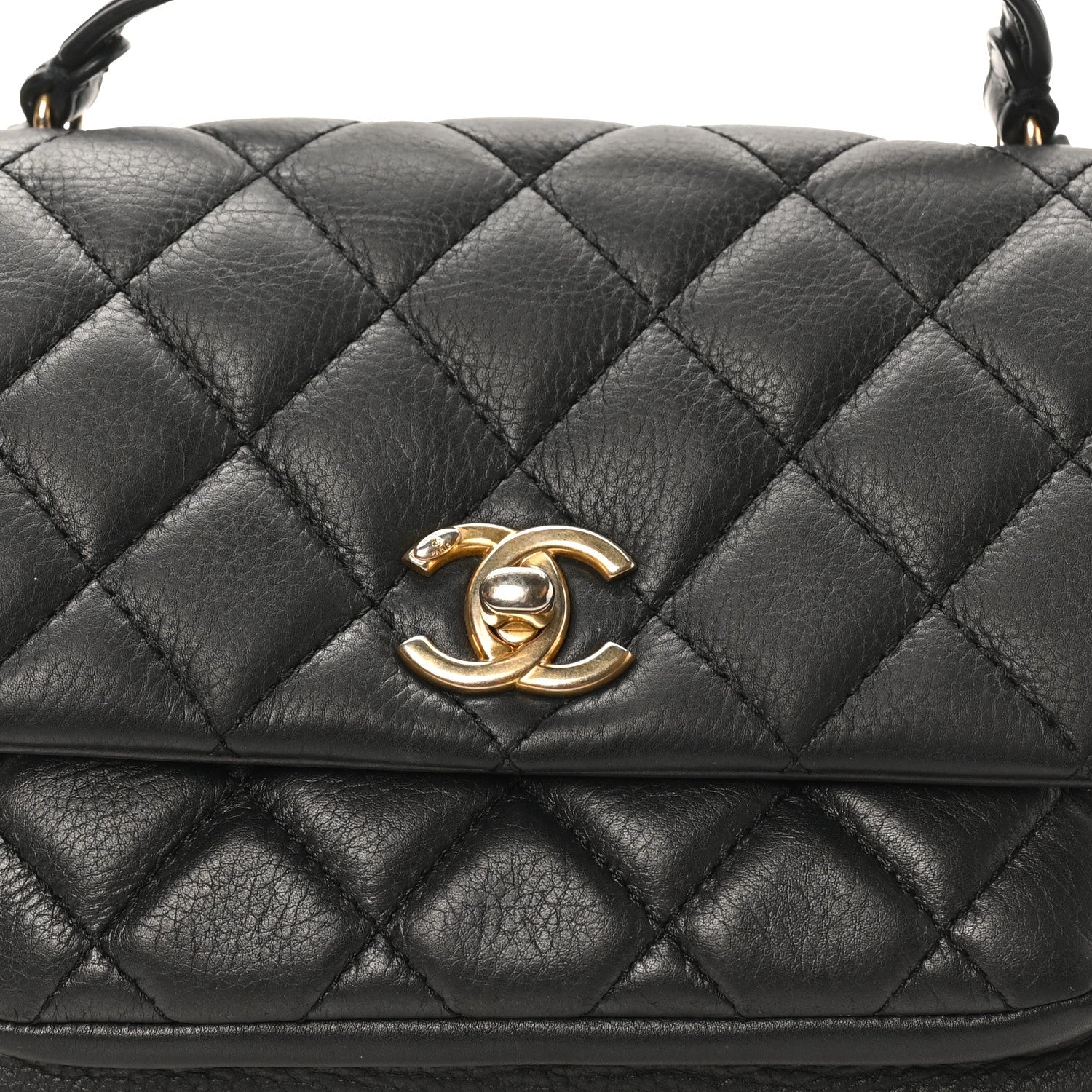 Calfskin Quilted Top Handle Flap Black