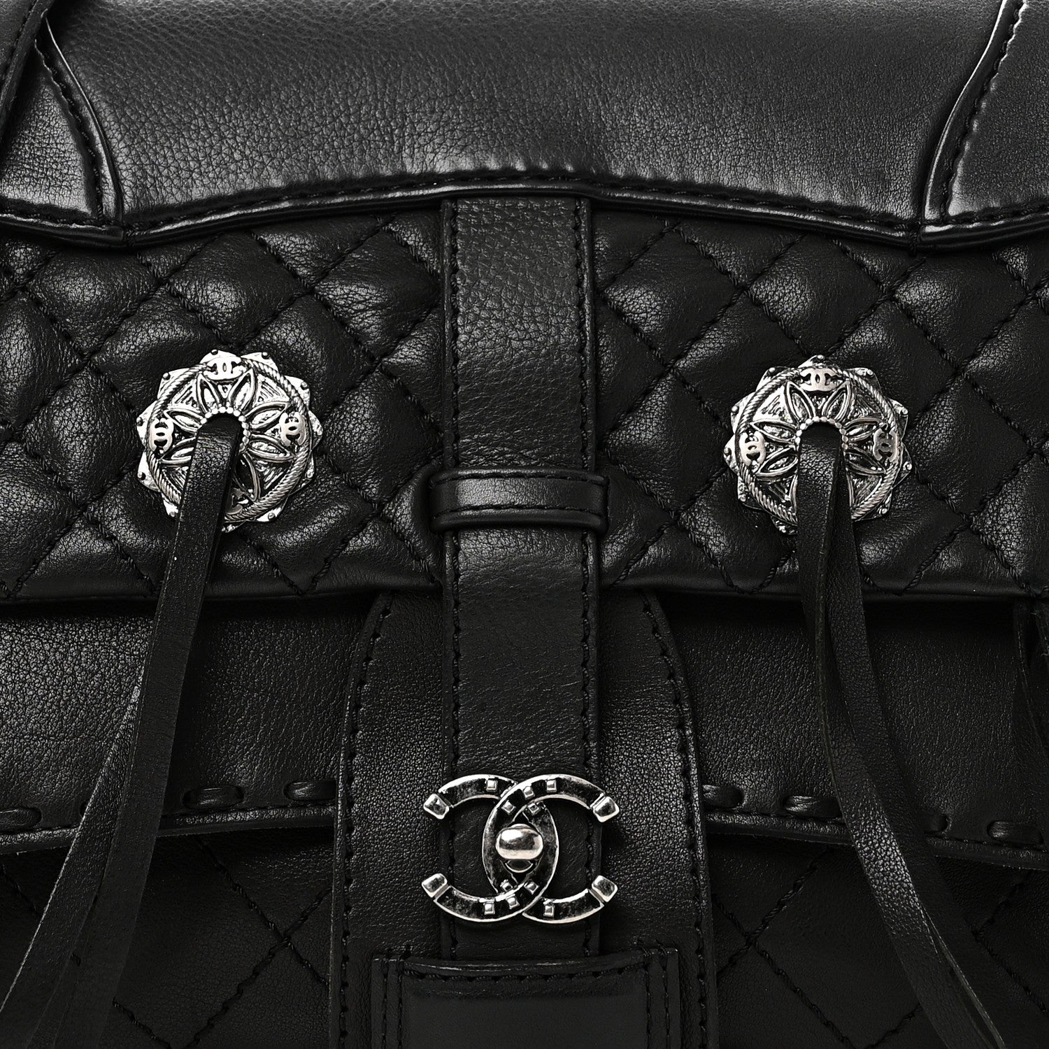 Goatskin Quilted Paris Dallas Saddle Bag Black