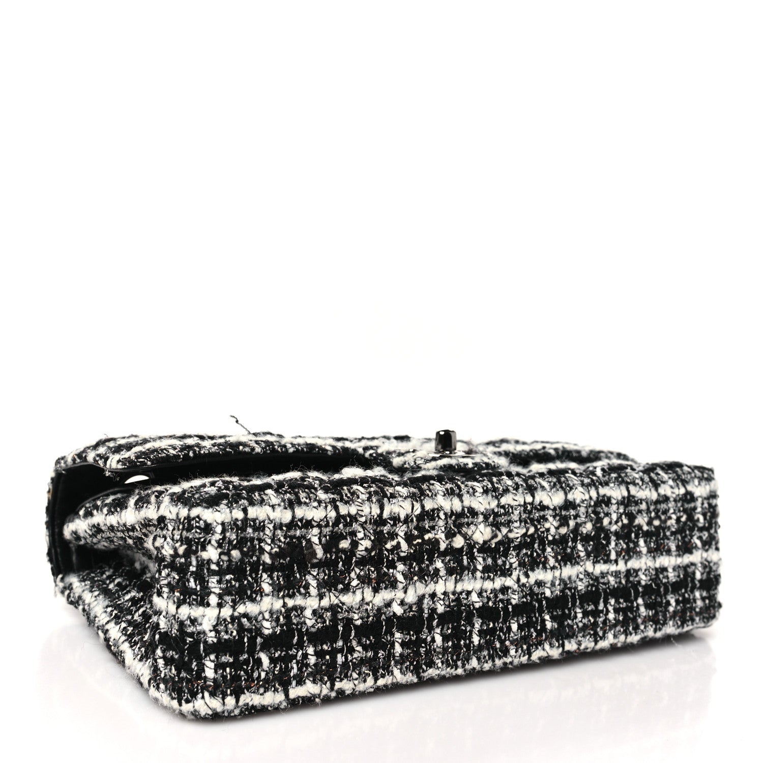 Tweed Quilted Medium Double Flap Black