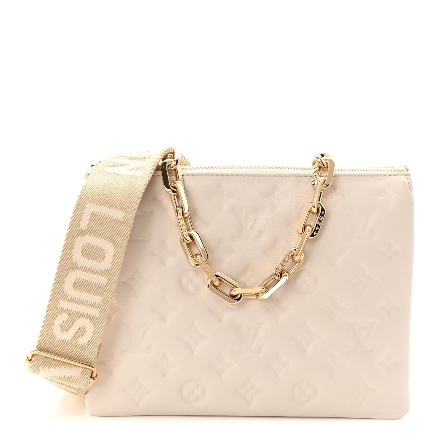 Lambskin Embossed Monogram Coussin PM Beige Cream