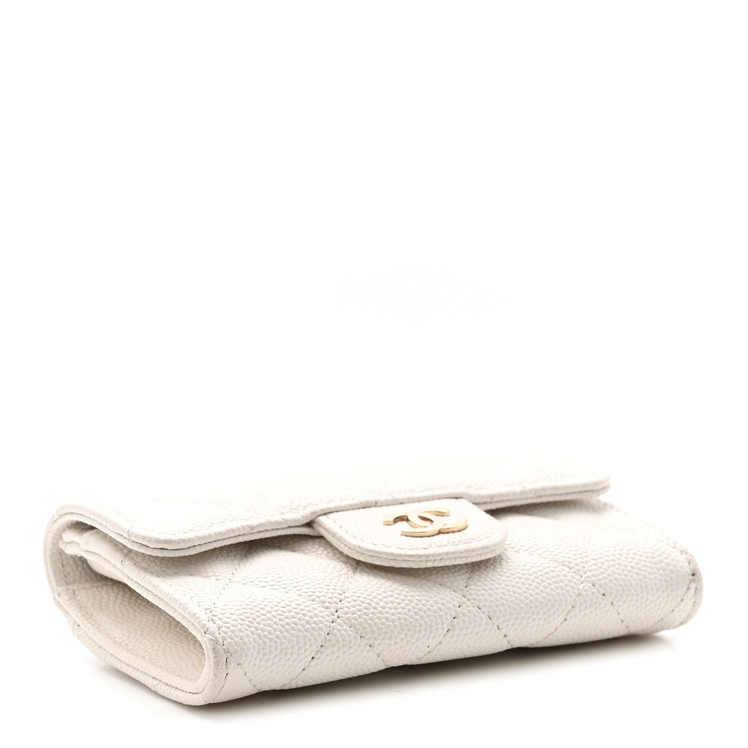 Caviar Quilted Flap Card Holder Wallet White