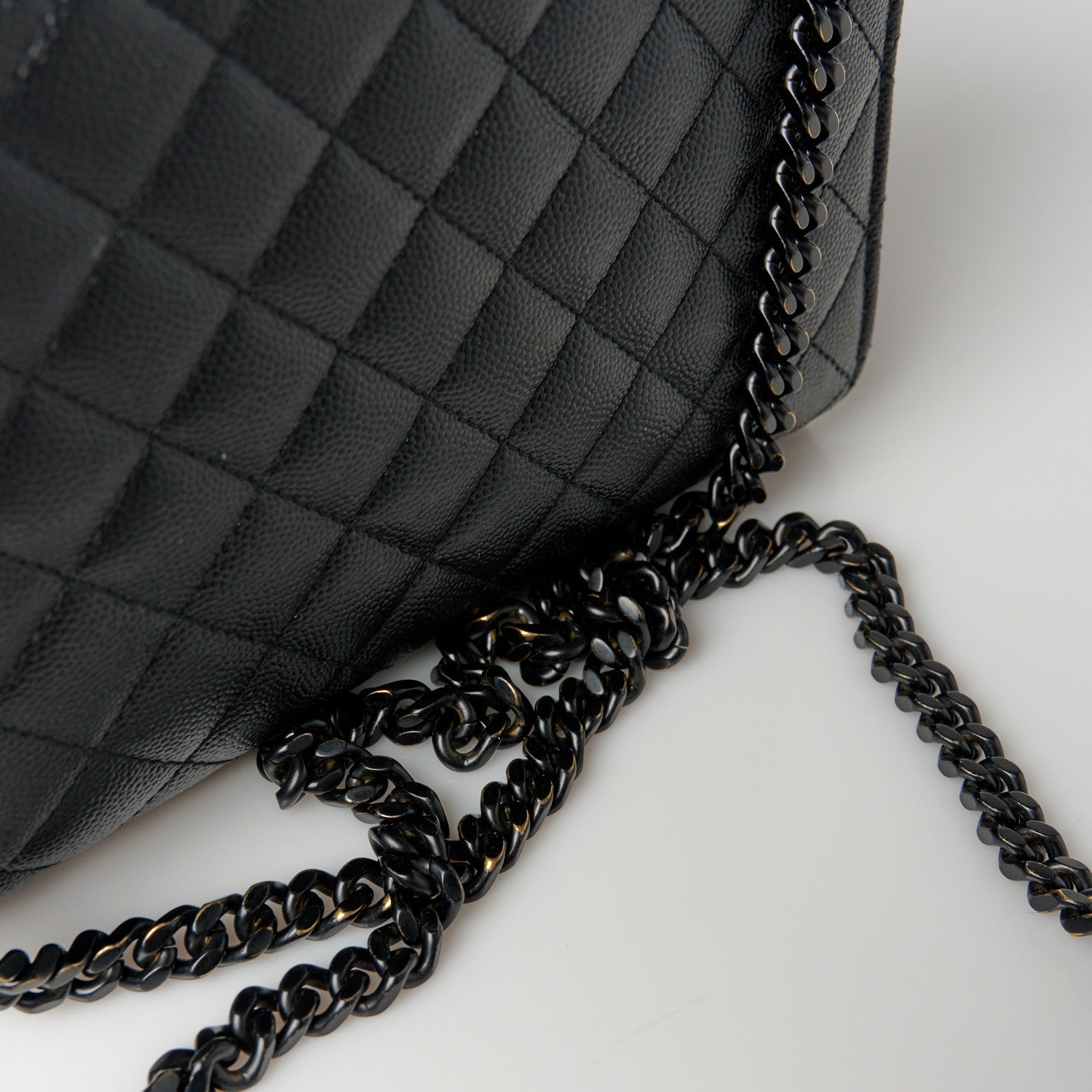 Grain De Poudre Textured Mixed Matelasse Triquilt Medium Monogram Monochrome Satchel Black