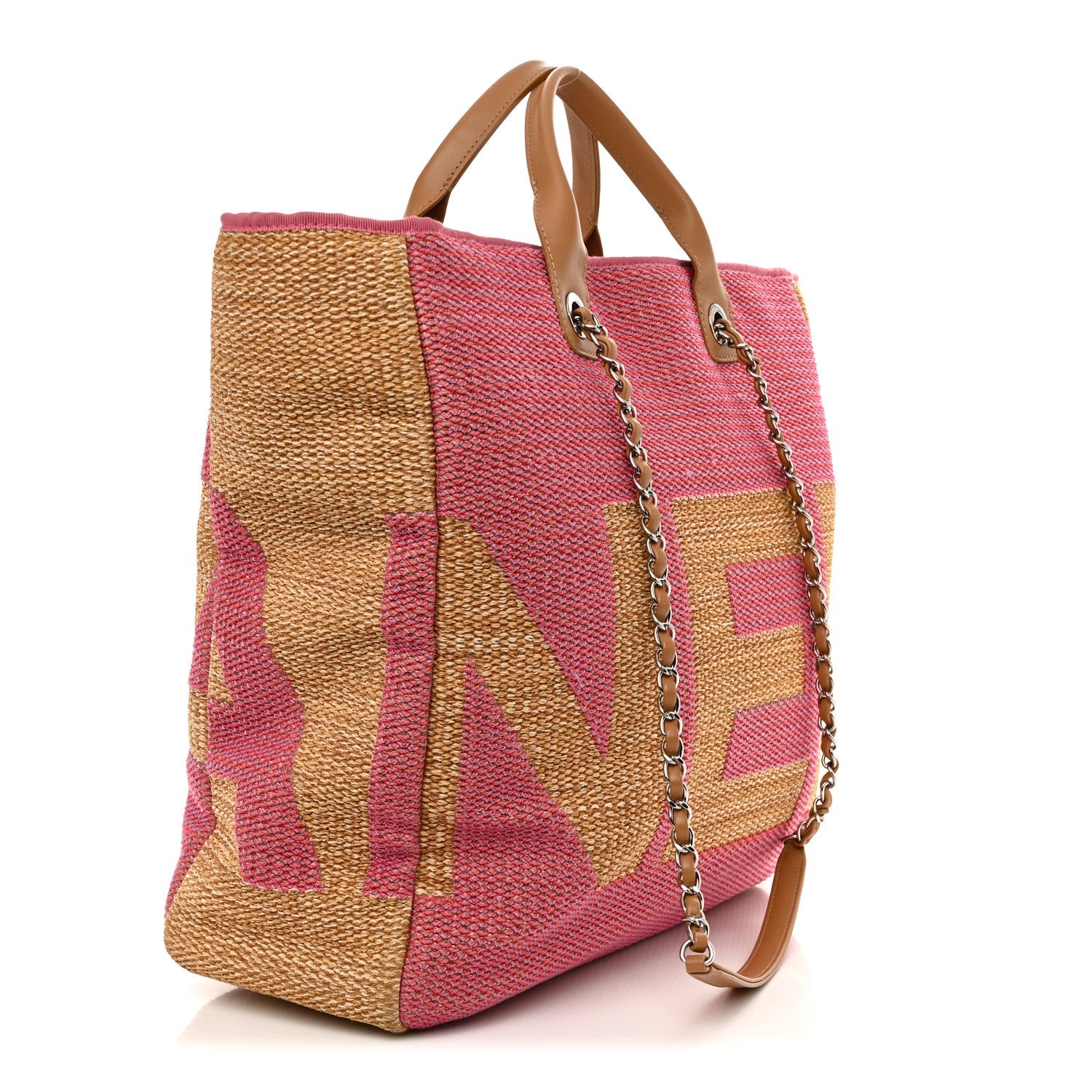 Mixed Fibers Large Shopping Bag Pink Beige