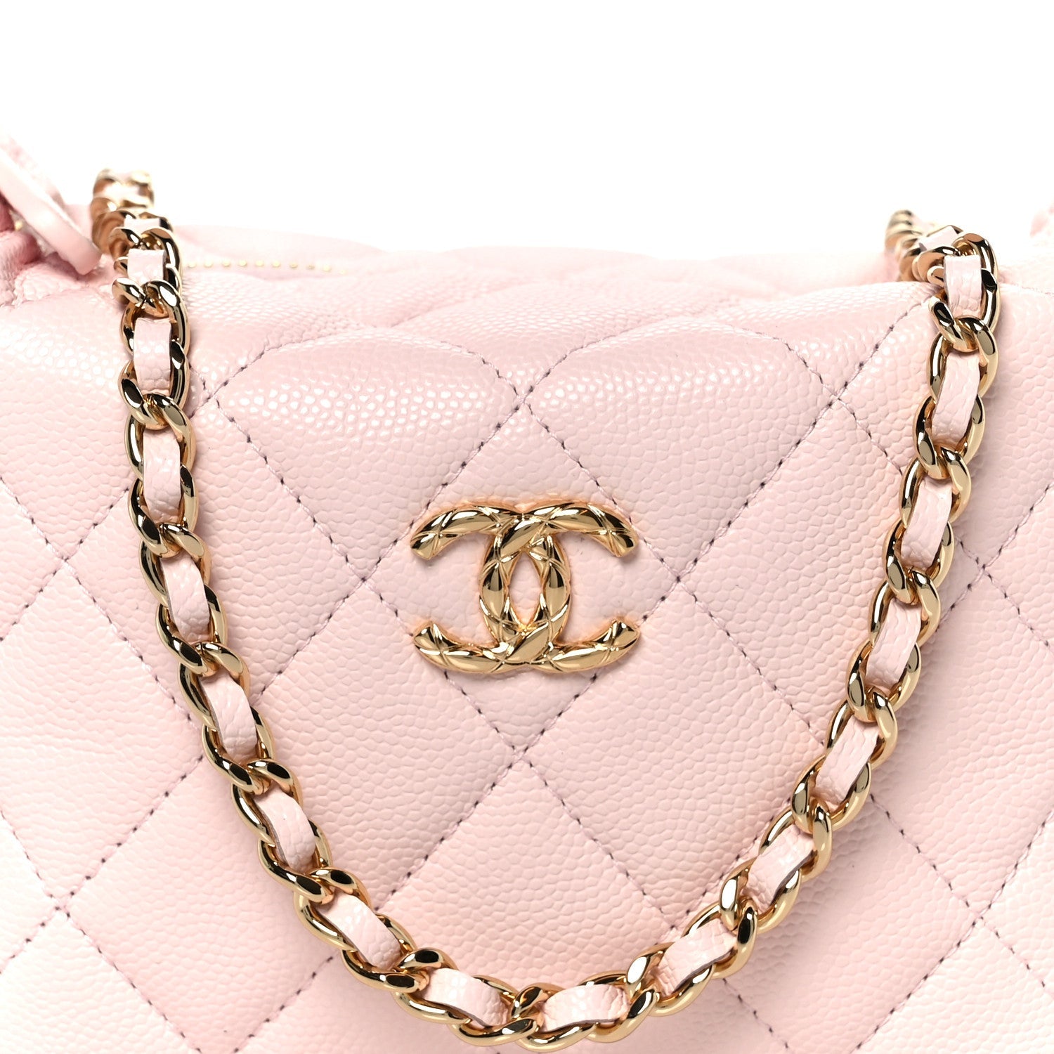 Shiny Caviar Hobo Clutch With Chain Light Pink