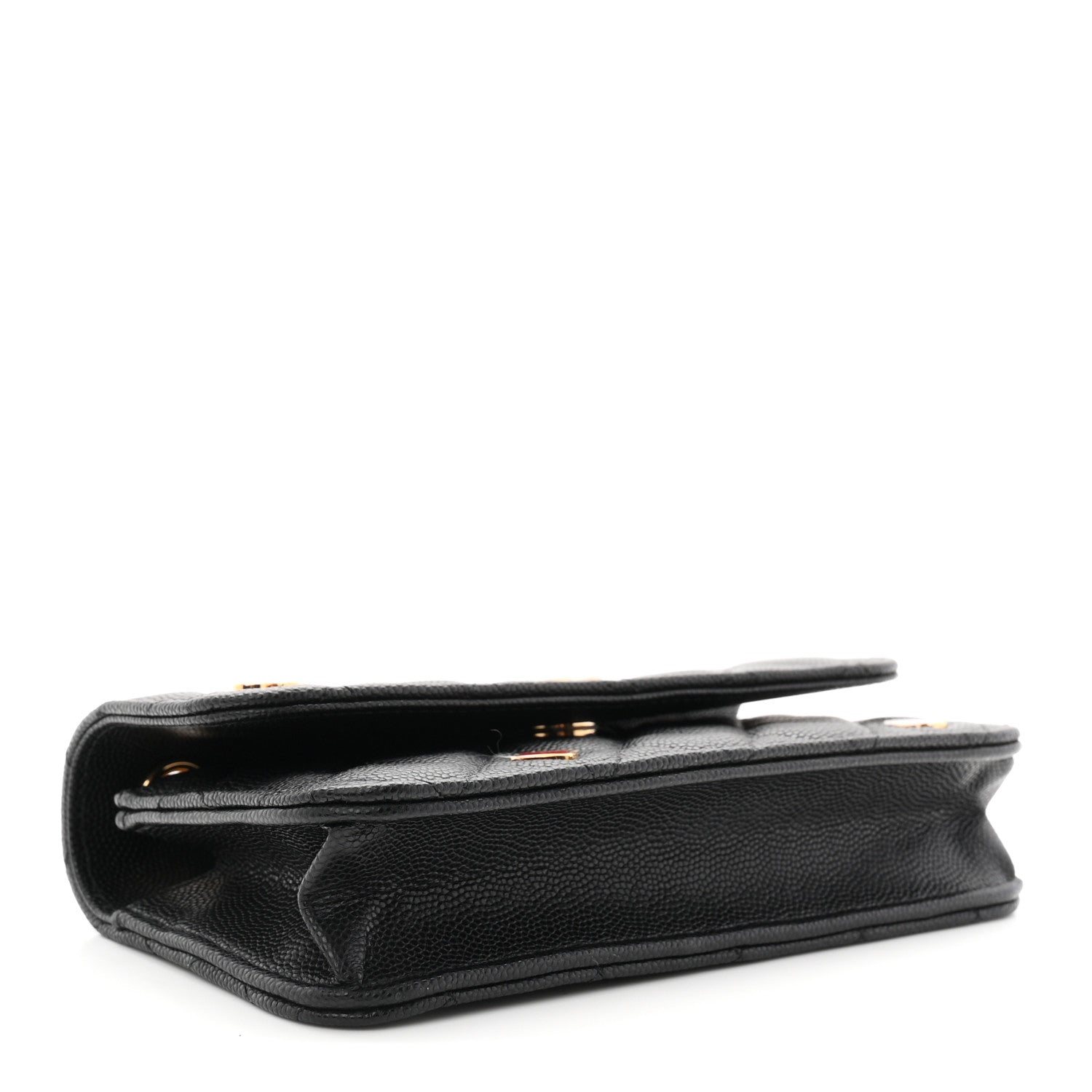 Caviar Quilted Enamel Coco Casino Flap Phone Holder With Chain Black
