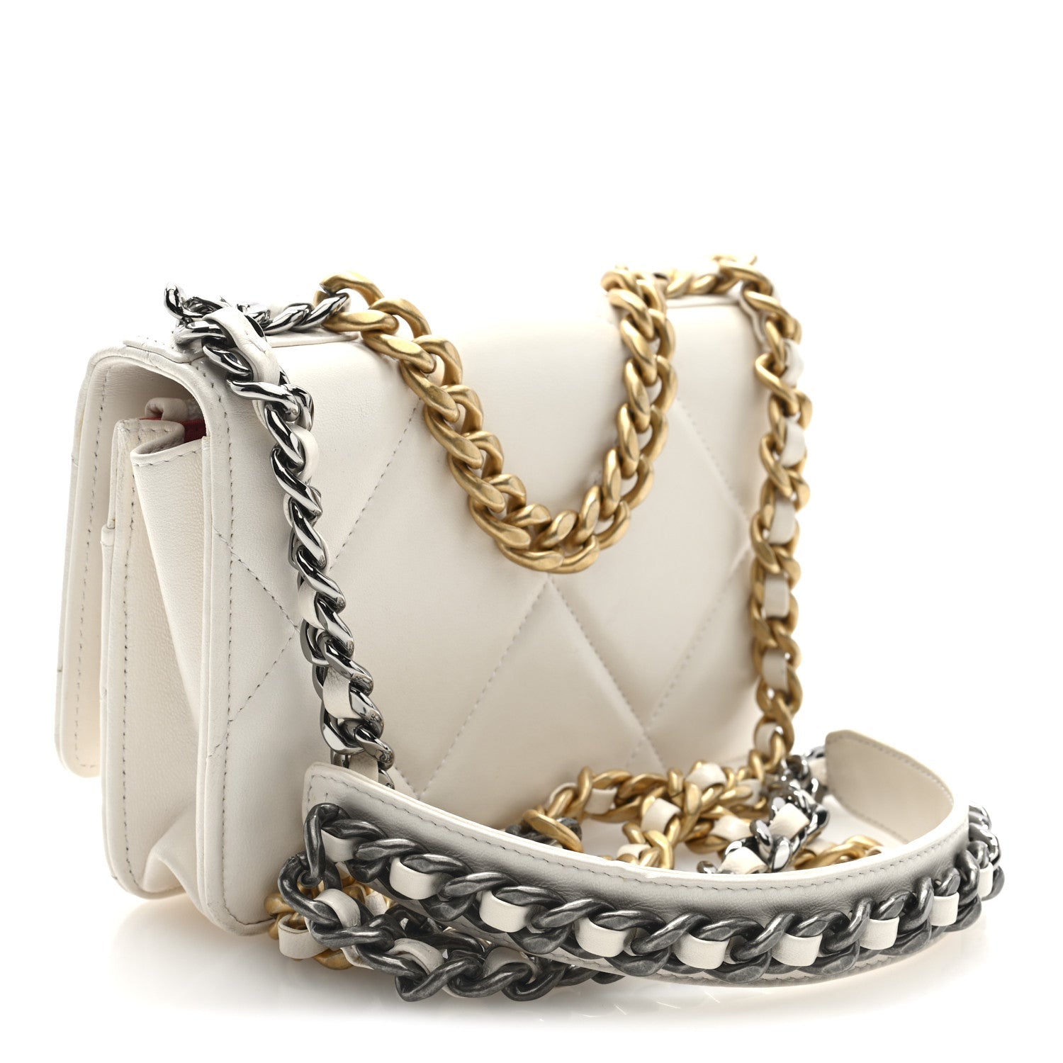 Goatskin Quilted Chanel 19 Wallet On Chain WOC White
