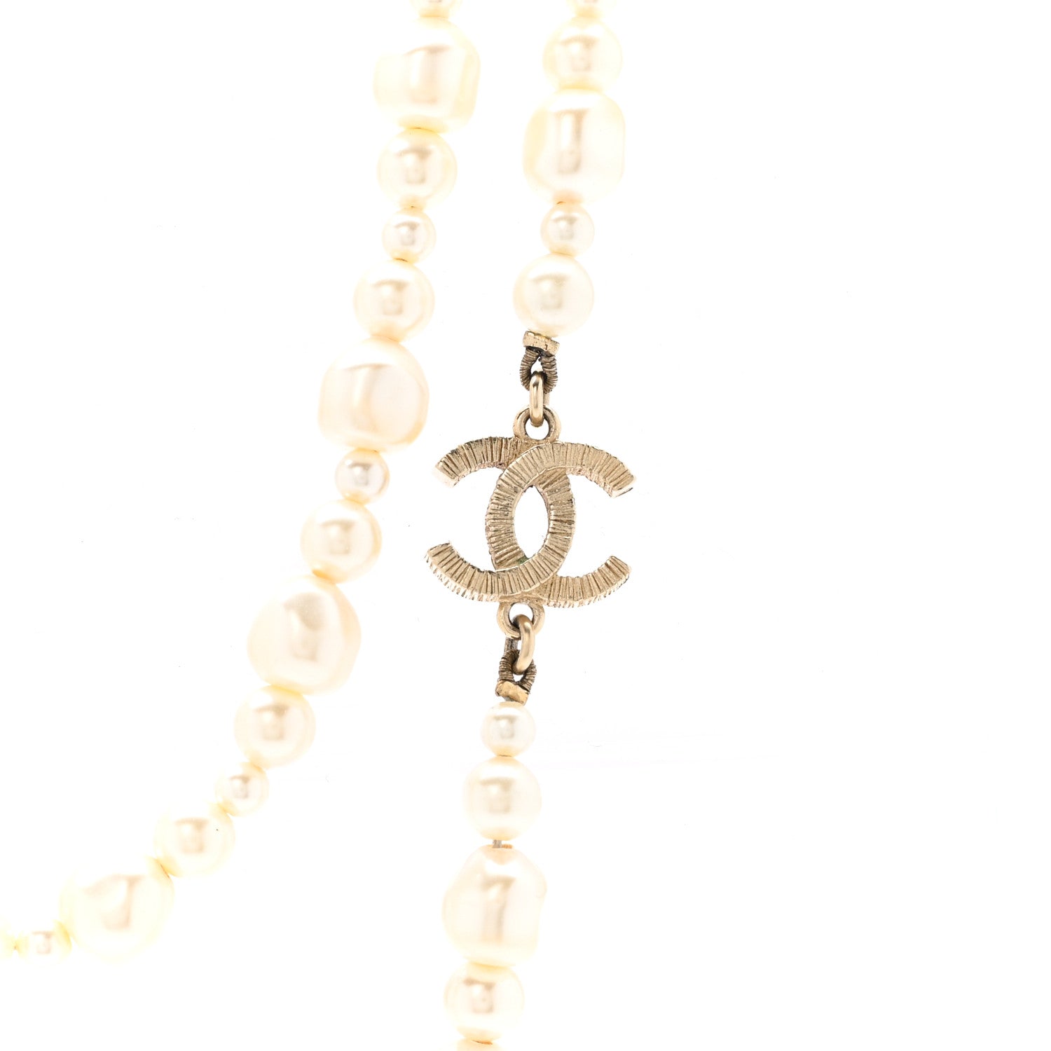 Irregular Pearl CC Long Necklace Light Gold
