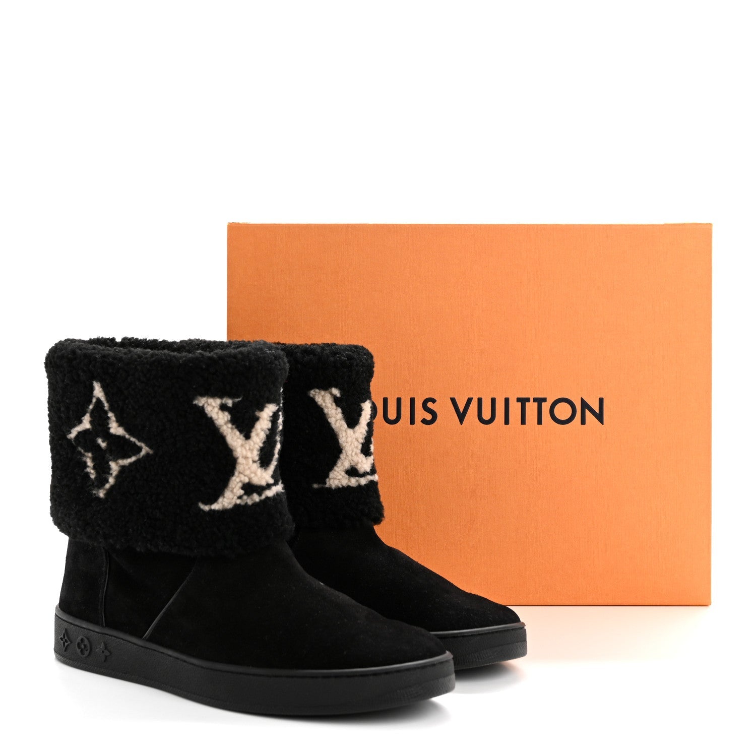 Suede Calfskin Shearling Snowdrop Flat Ankle Boot 38.5 Black
