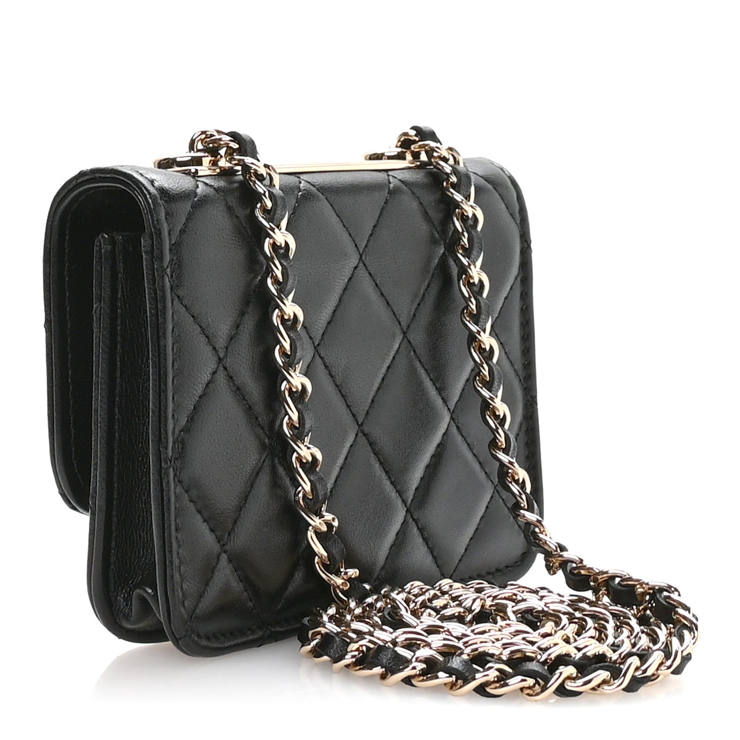 Lambskin Quilted Trendy CC Card Holder On Chain Black