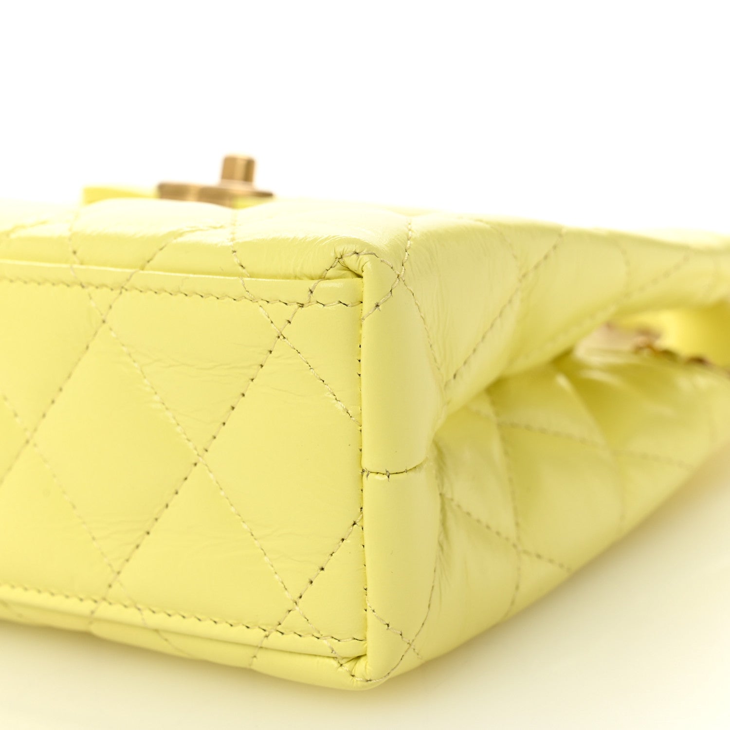 Shiny Aged Calfskin Quilted Nano Kelly Shopper Light Yellow