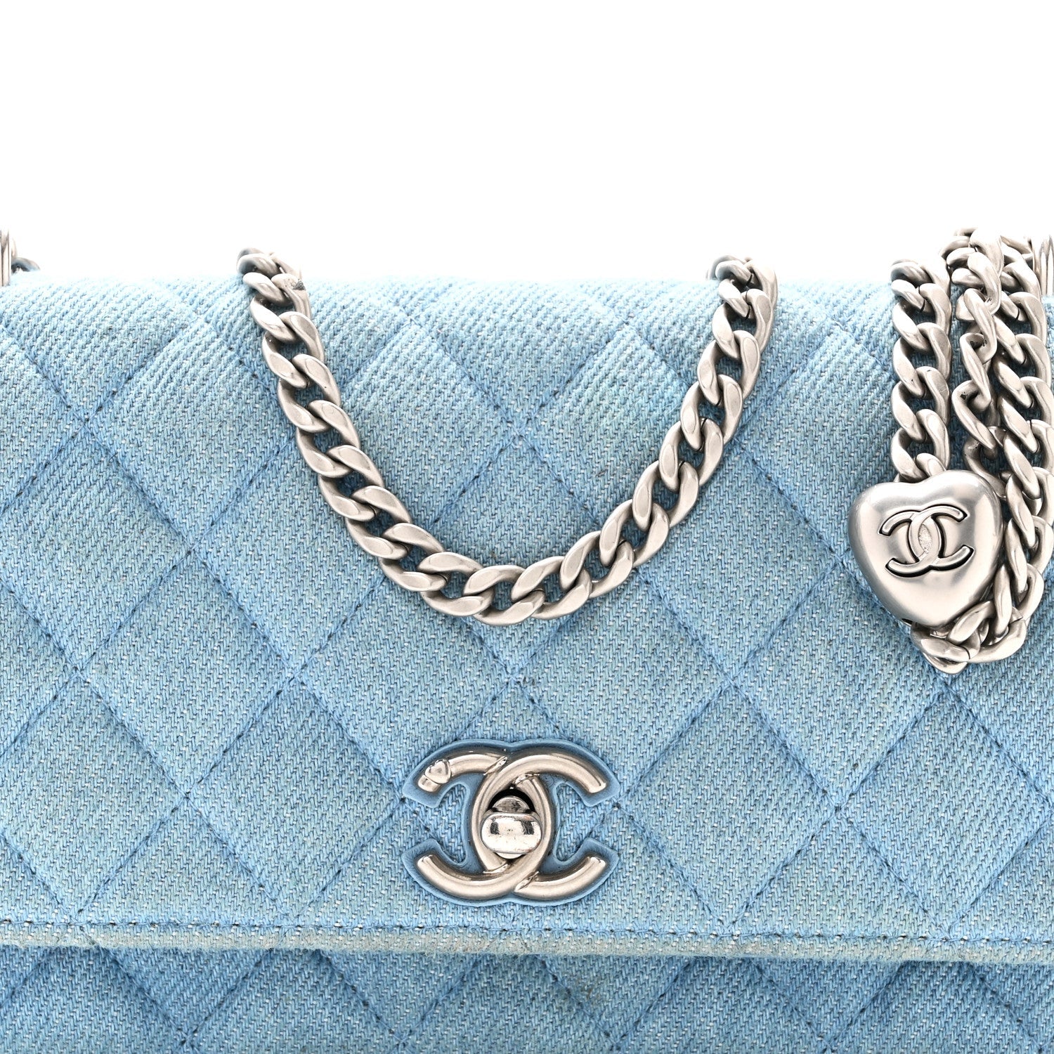 Denim Quilted Sweetheart Wallet On Chain WOC Blue