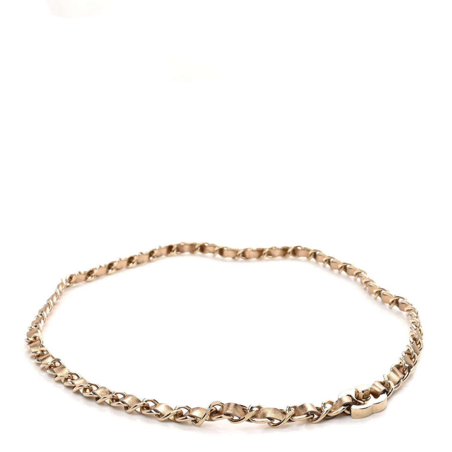 Metallic Lambskin CC Turnlock Chain Belt Gold